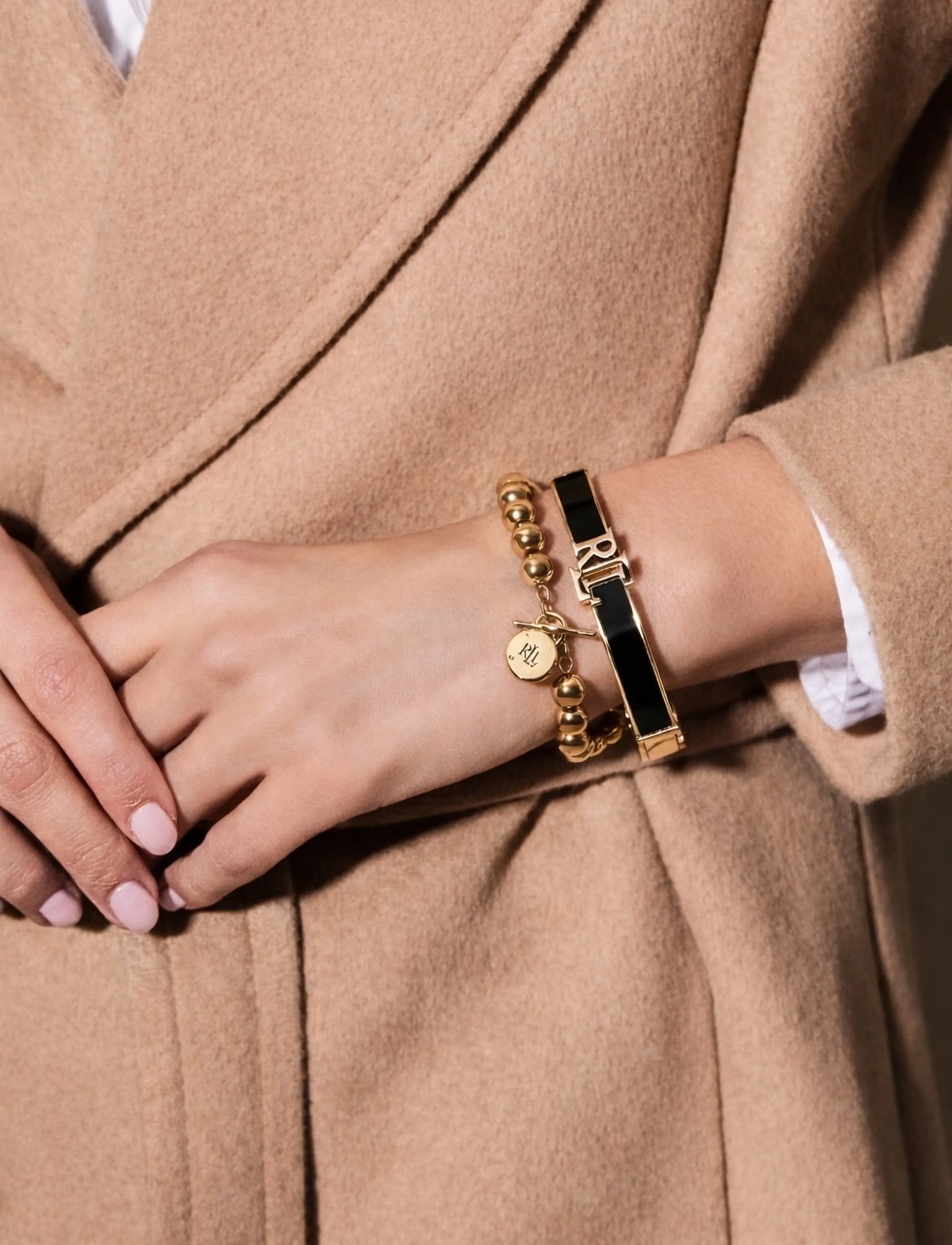 Lauren Ralph Br Lrl Color Hinge Bangle Gld/Black, One Size, Bracelets, Schwarz - Bangles, Frauen