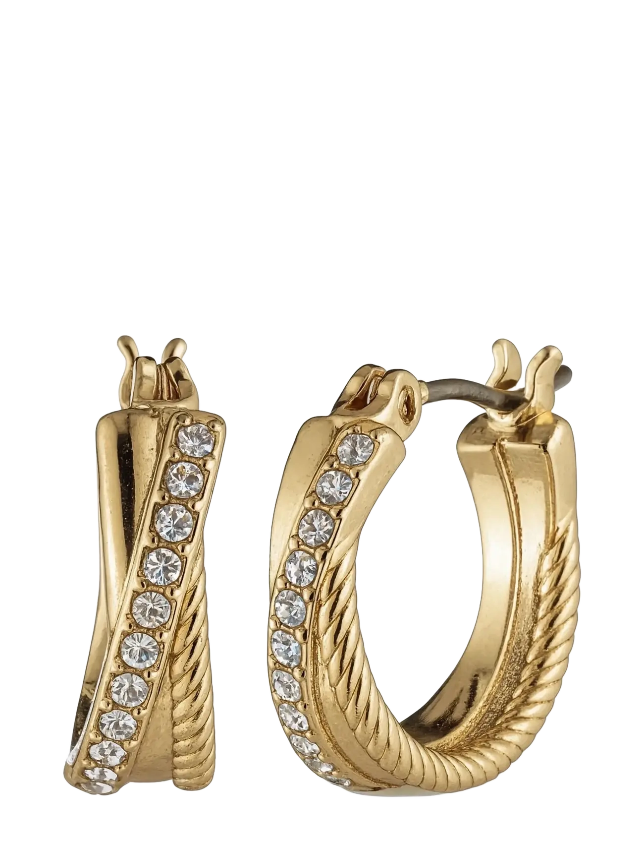 Lauren Ralph Pe 15Mm Twisted Rope Pave Hoop Gld/Cry, One Size, Earrings, Gold - Studs, Frauen