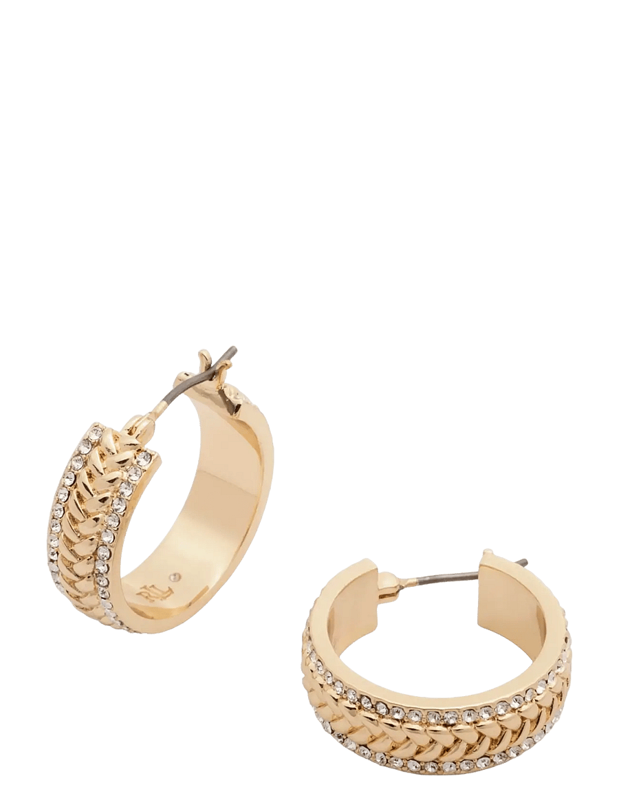 Lauren Ralph Lauren - PE 20MM HERRINGBONE PAVE HOOP- GLD/ CRY - hoops - gld/ cry - 1