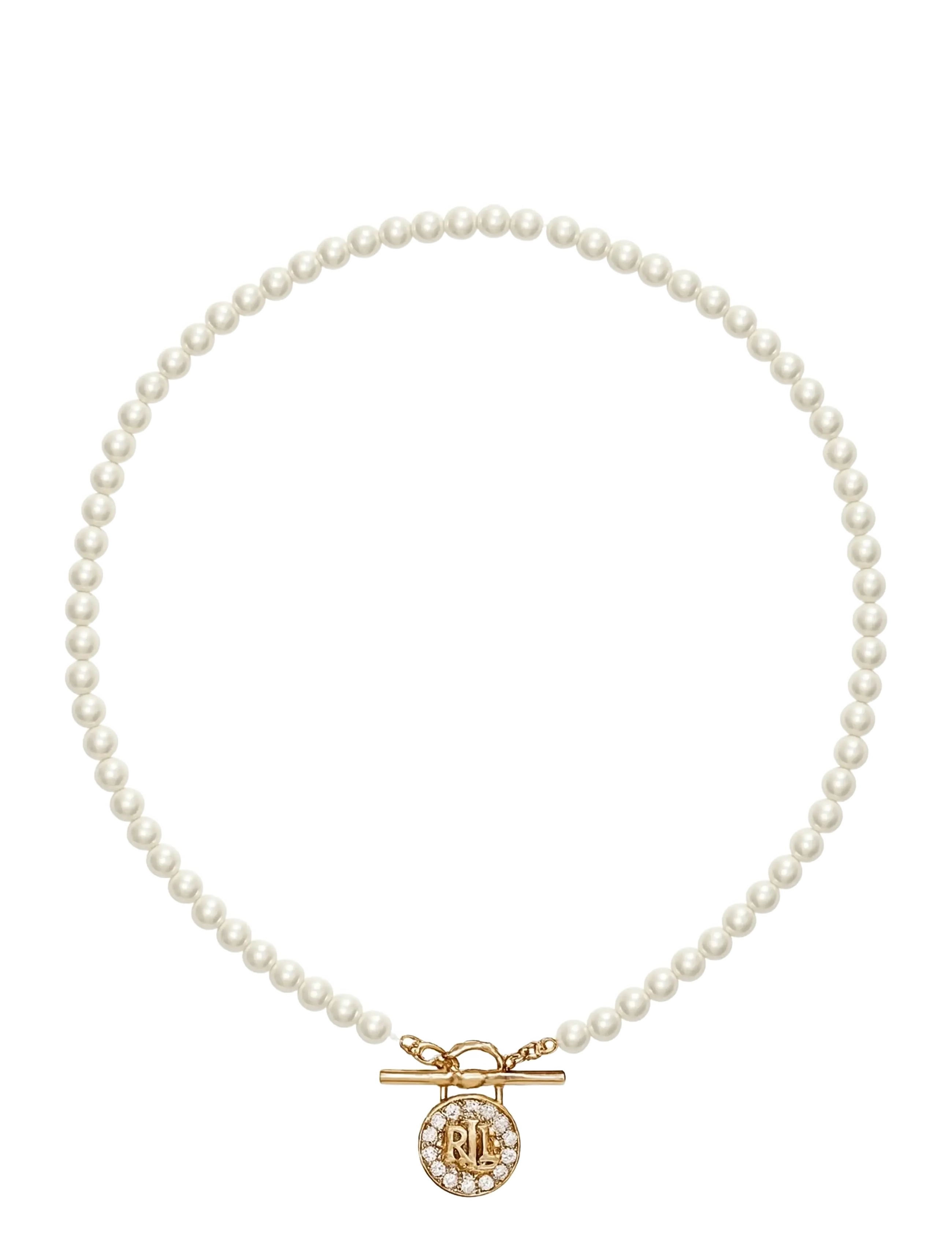 Lauren Ralph Lauren Nk Prl Padlock Pendant Gld/Wht Pearl/Cry, Kvinder, Perle Halskæde Med Hængelås Vedhæng, Cream, Str: ONE SIZE