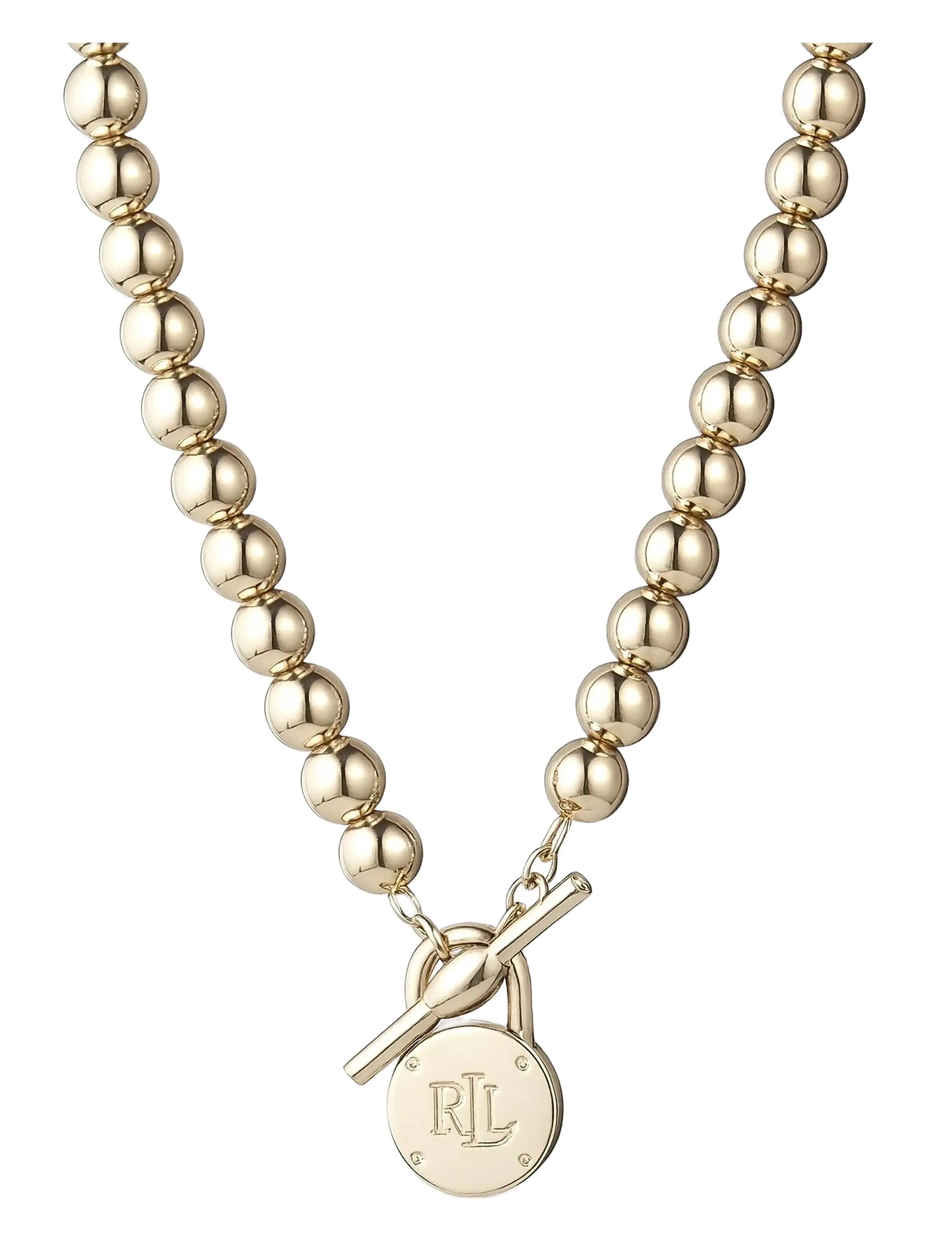 Lauren Ralph Nk 17" Beaded Logo Cllr W/ Tggle-Gld, One Size, Necklaces, Gold - Chain Frauen