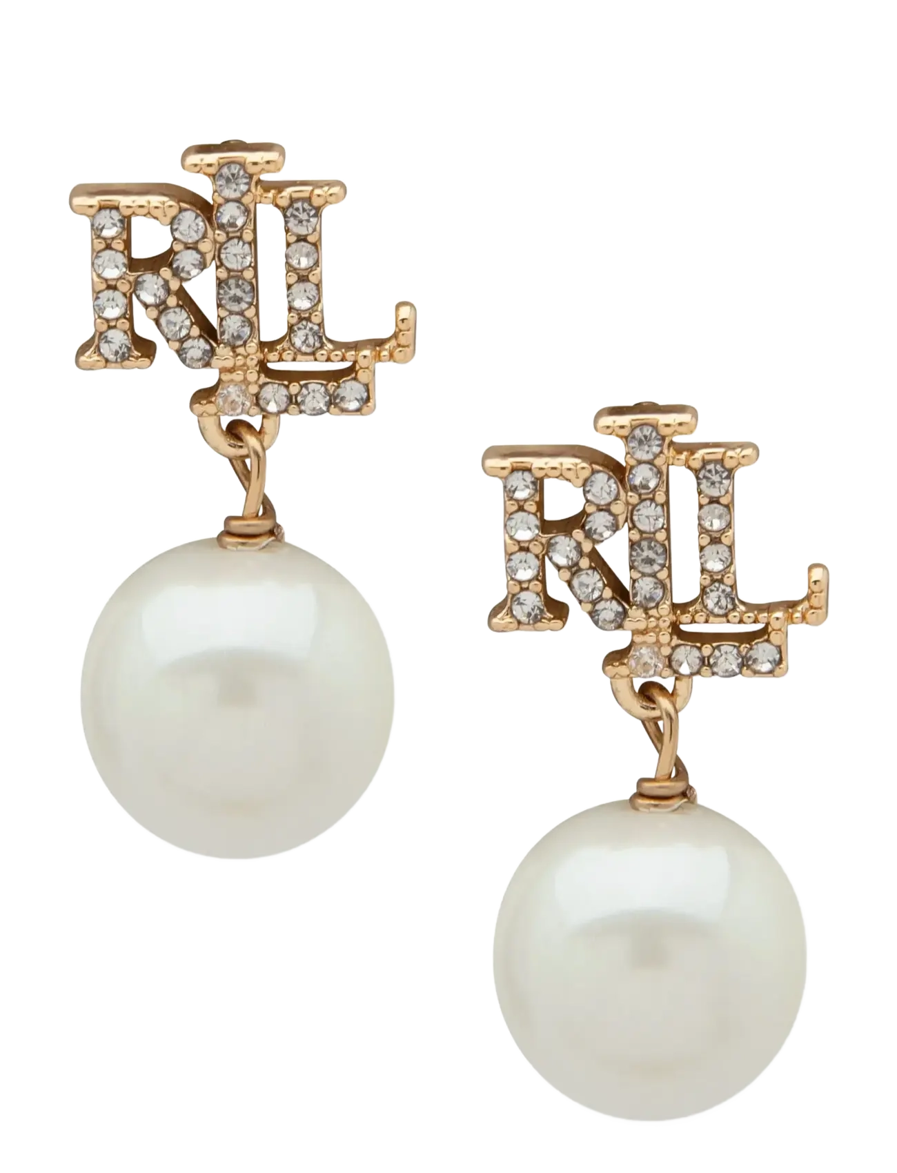 Lauren Ralph Pe Logo Drop Gld/White Pearl, One Size, Earrings, Gold - Pendants Frauen