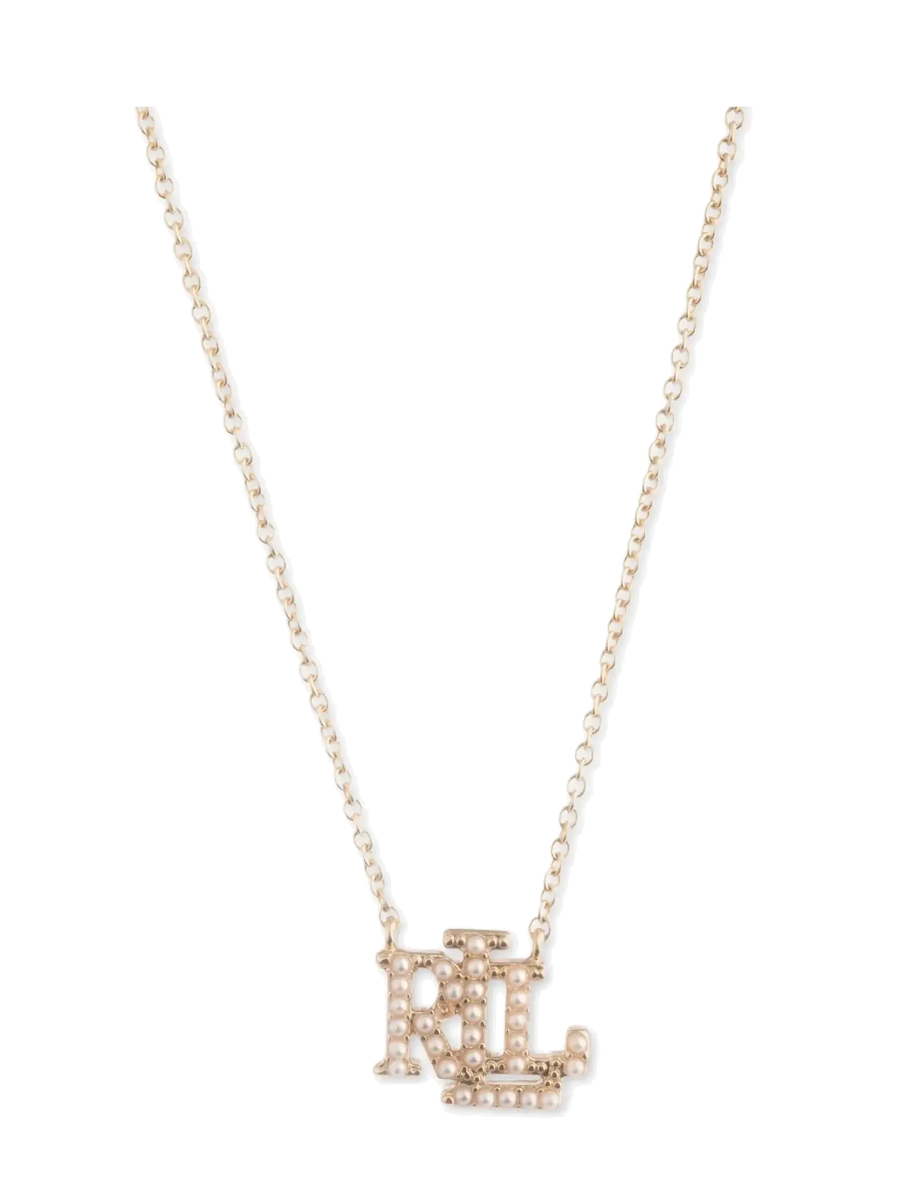 LRL PEARL LOGO DROP NECKLACE - GLD/WHT PRL