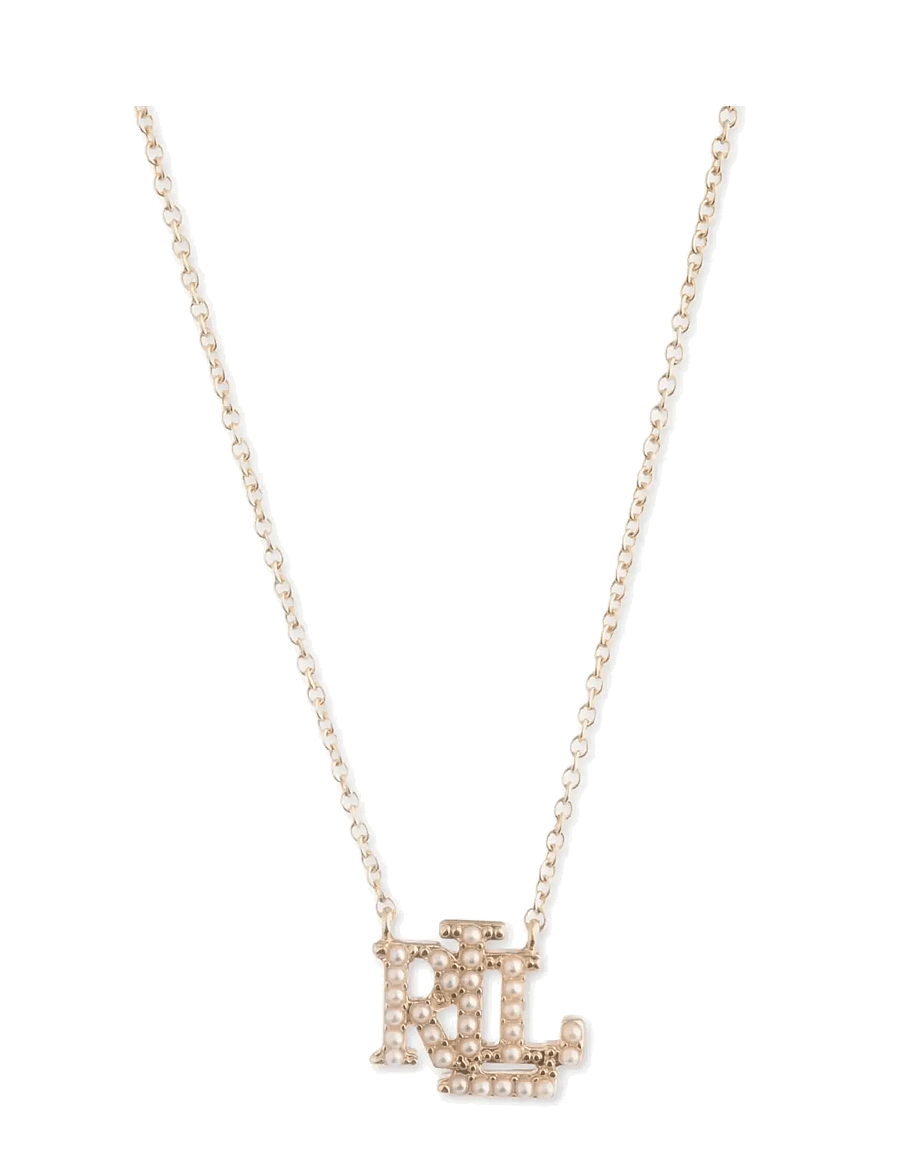 Lauren Ralph Lauren - LRL PEARL LOGO DROP NECKLACE - Ķēžu kaklarotas - gld/wht prl - 0