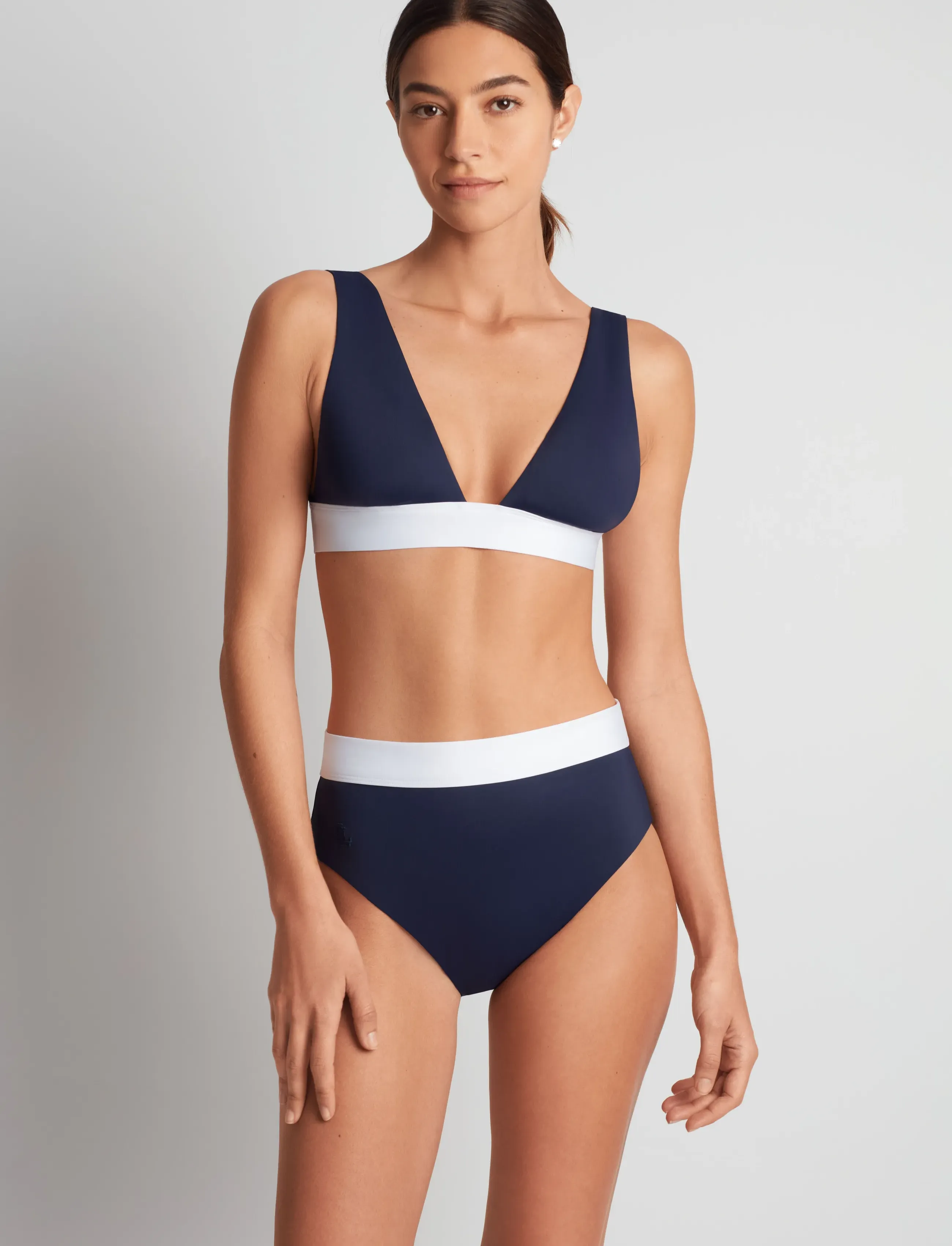 Lauren Ralph Bademode Lrl Bel Air Banded High Waist Pant, 36, Bikini Unterteile, Marineblau - Briefs, Frauen