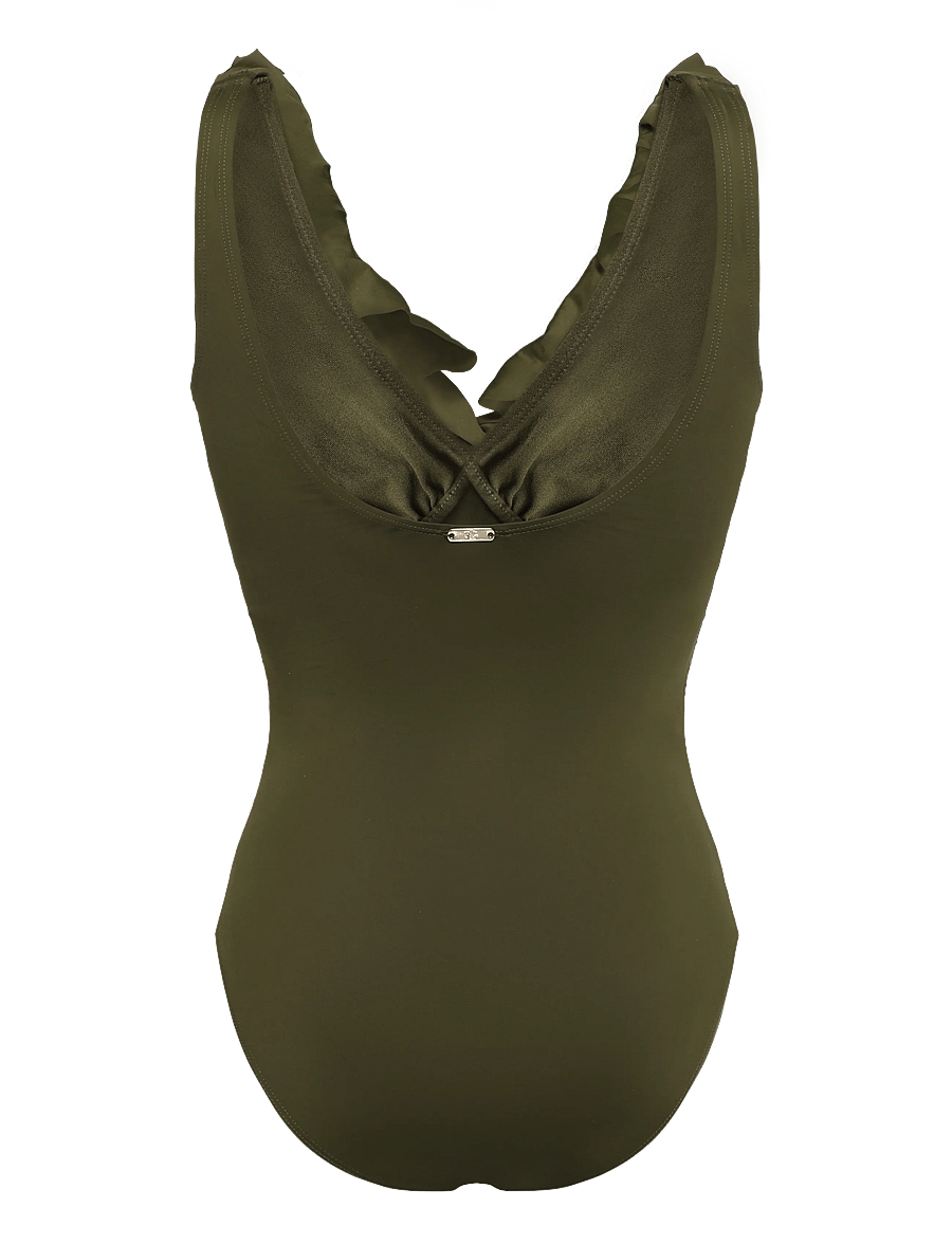 Lauren Ralph Lauren Swimwear - LRL Beach club Ruffle surplice uw s - badeanzüge - dark olive - 1