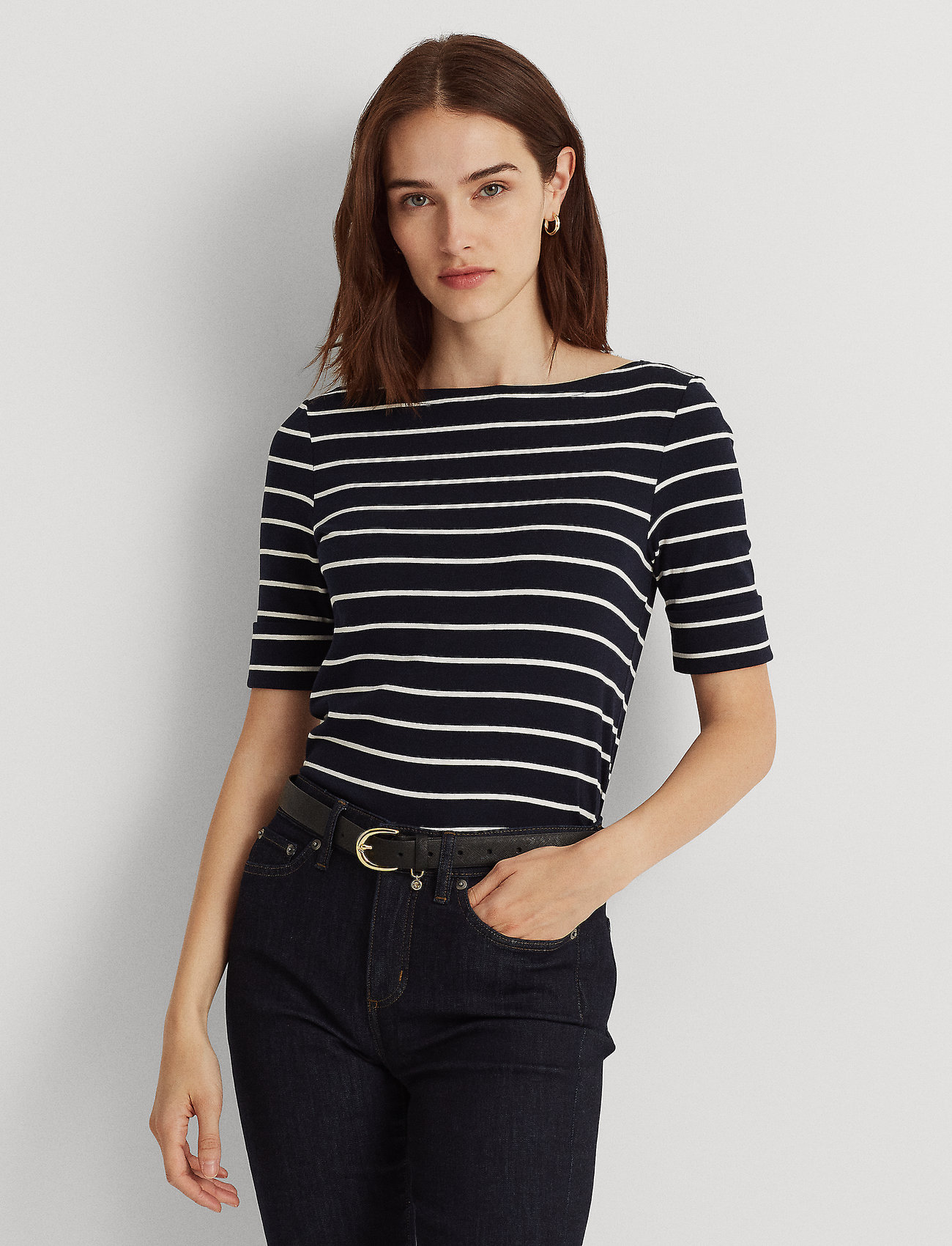 Lauren Ralph Lauren Rfnd Strtch 1X1 Rib-Elb Slv Bt Nk T - - XS 1