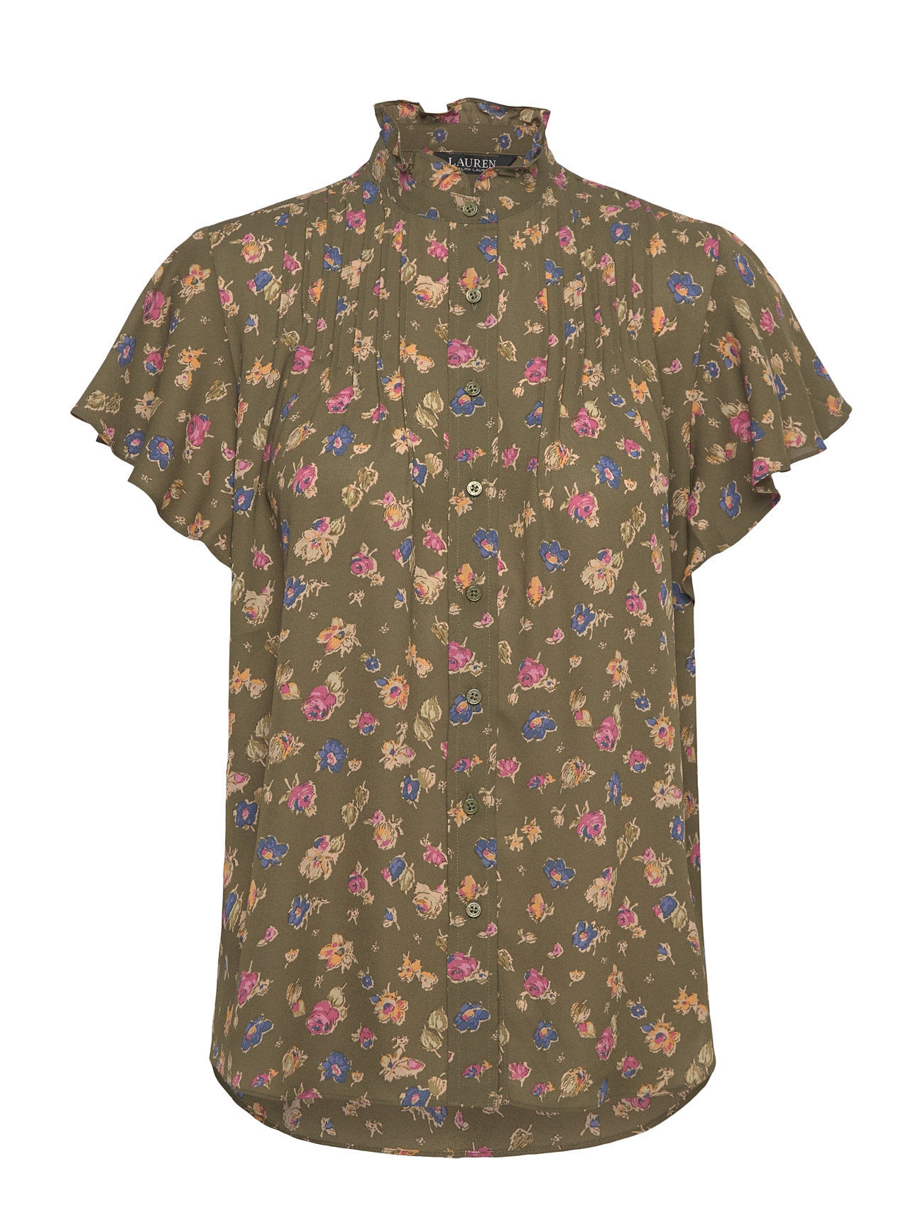 Lauren Ralph Lauren Floral Georgette Flutter-Sleeve Shirt - Green - XS