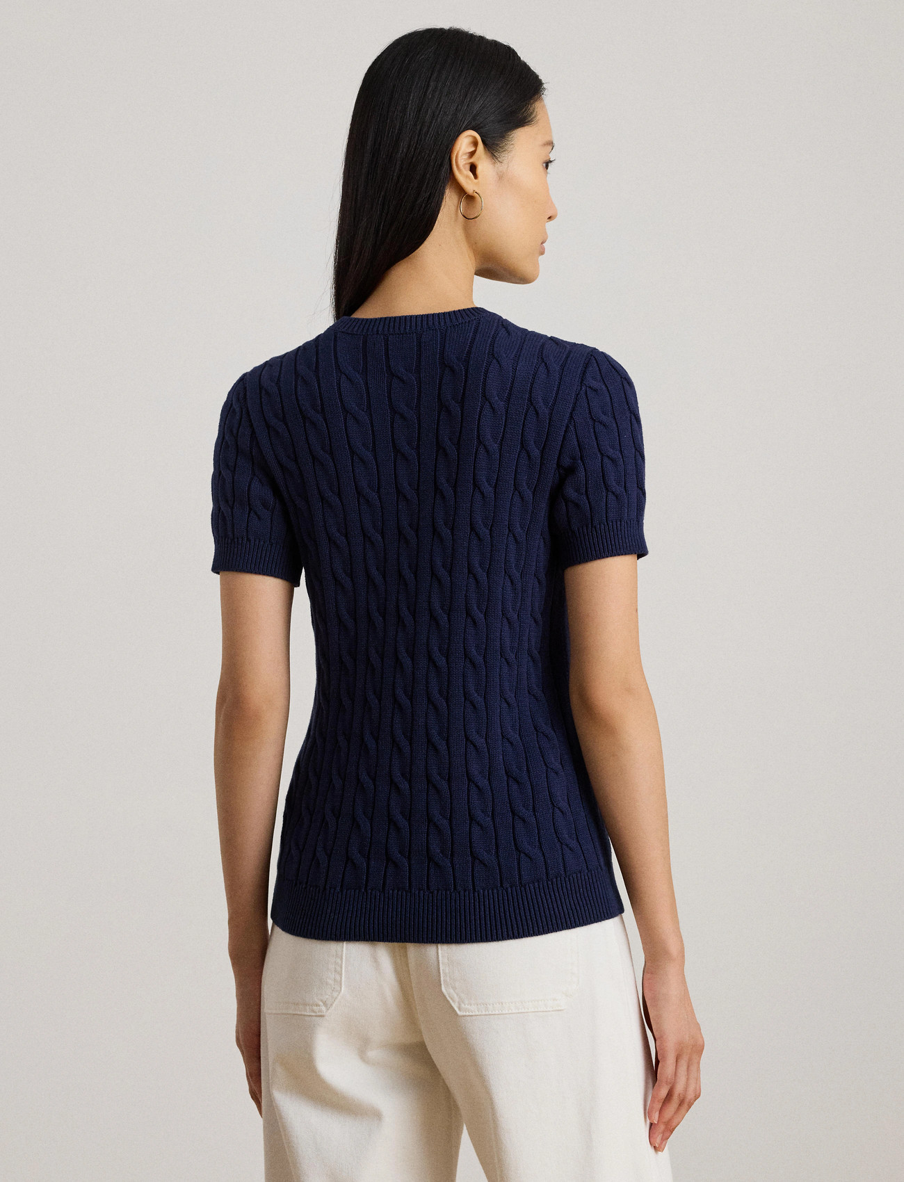 Lauren Ralph Lauren Cable-Knit Cotton Short-Sleeve Sweater - Blue - S 1