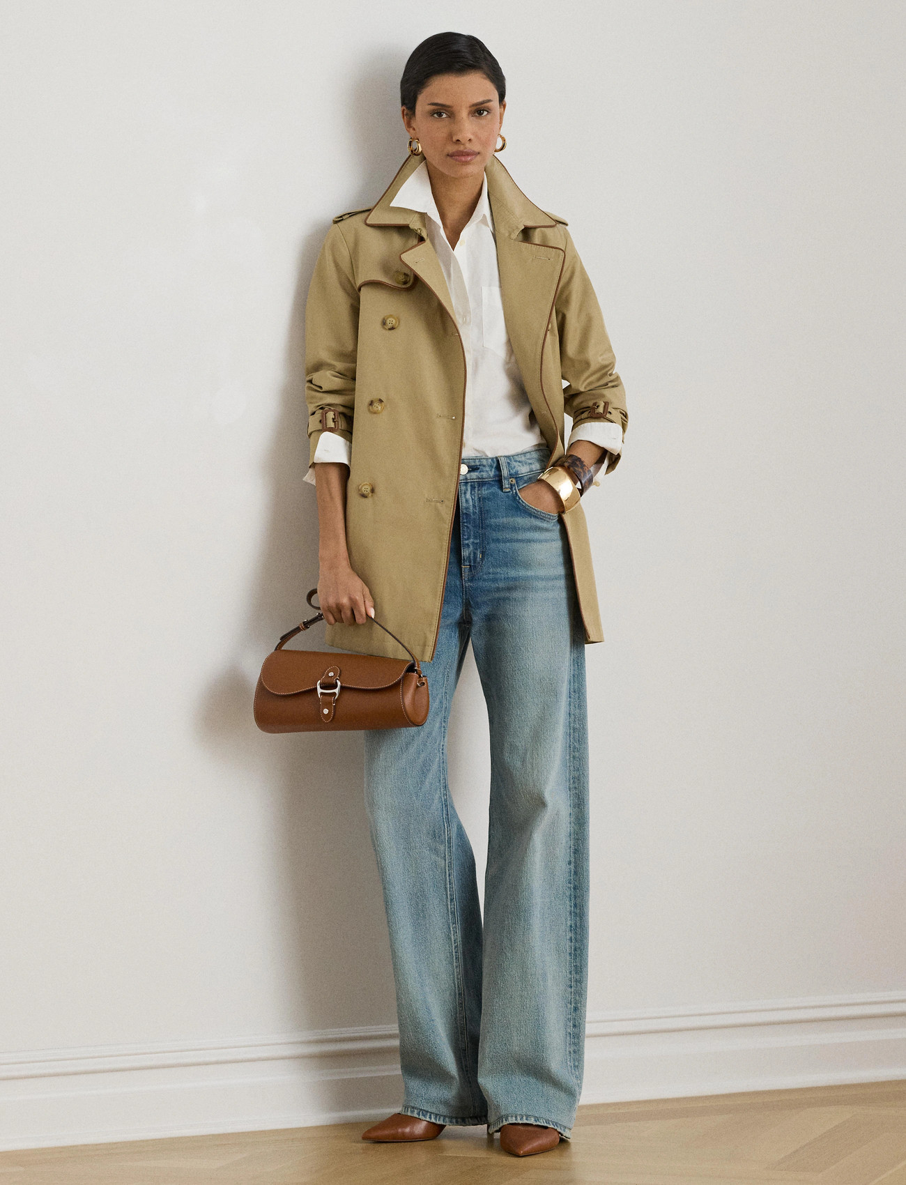 Lauren Ralph Lauren Double-Breasted Cotton-Blend Trench Coat - - L 1
