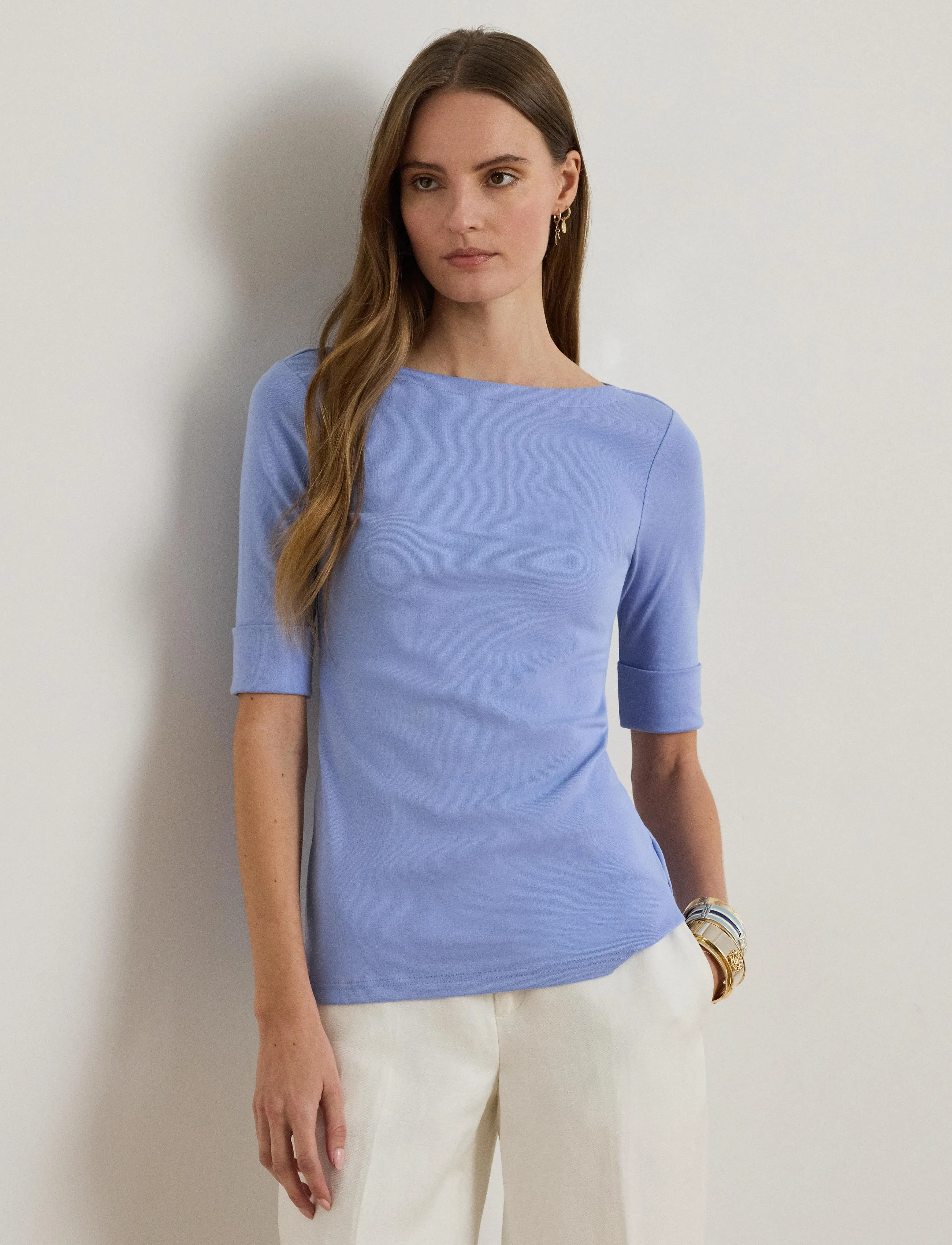 Lauren Ralph Lauren Stretch Cotton Boatneck Tee - Bluser & Skjorter - BANKER BLUE / purple