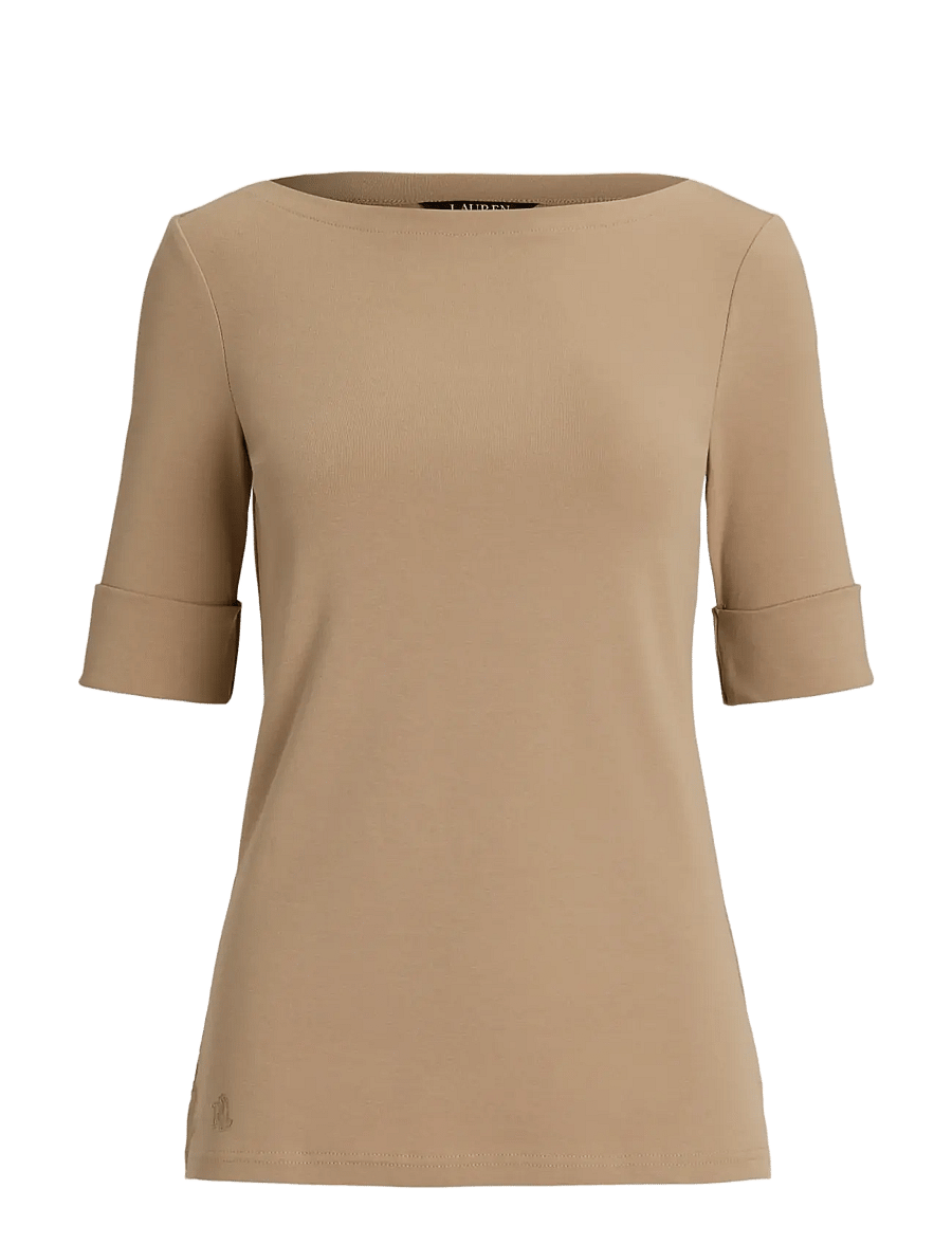 Lauren Ralph Lauren - Stretch Cotton Boatneck Tee - langærmede toppe - birch tan - 1