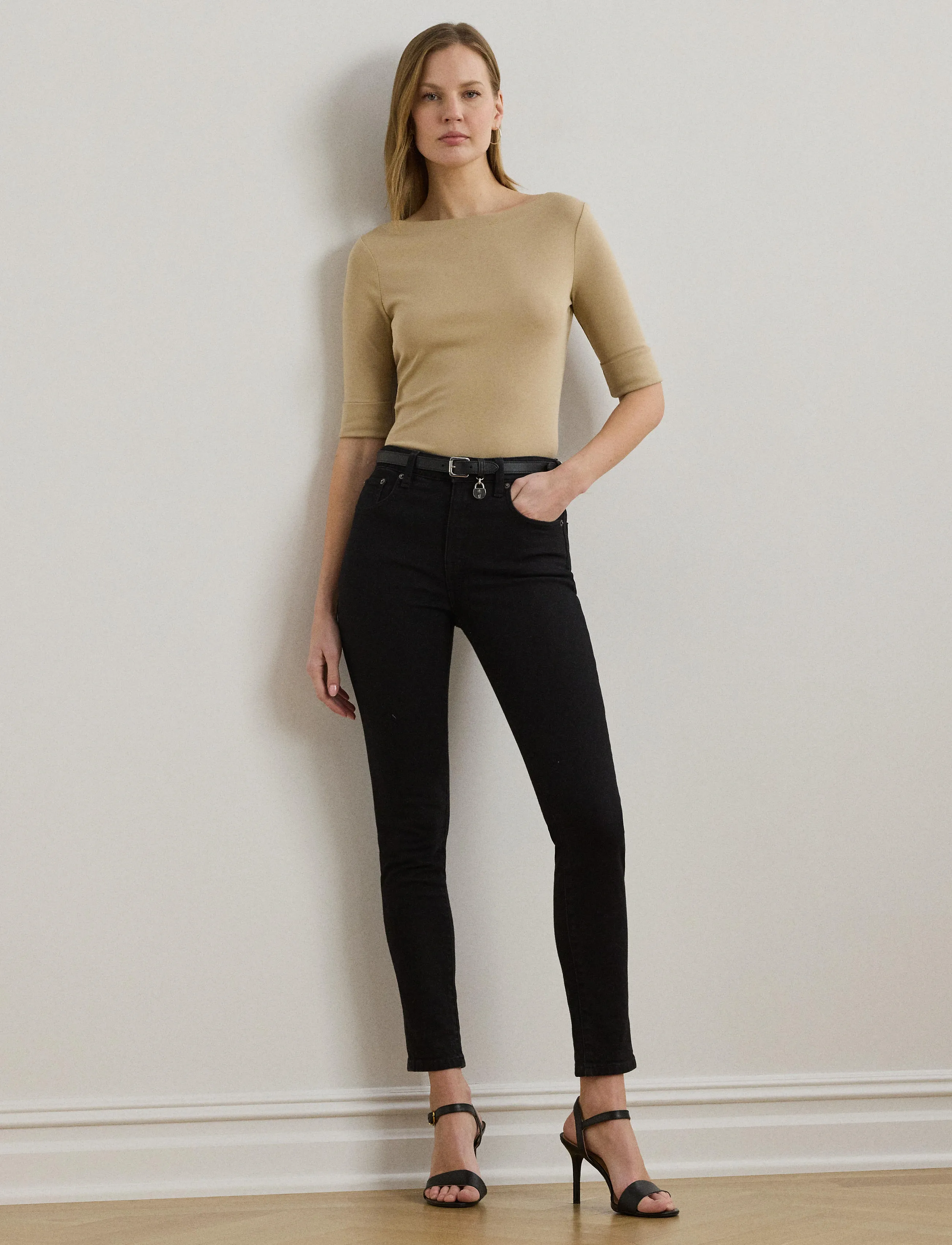 Lauren Ralph Lauren Stretch Cotton Boatneck Tee, XS, Beige, T-Shirts & Toppe > Kortærmede, Dame