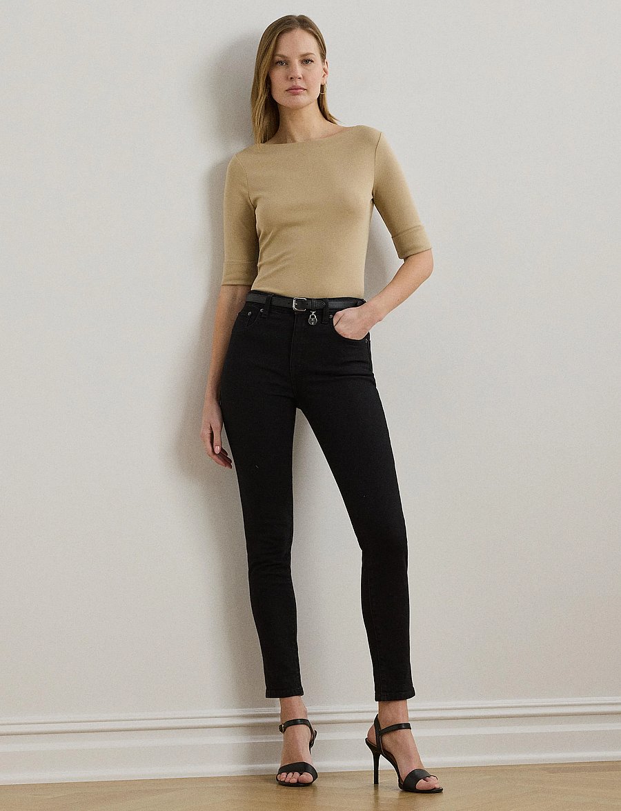 Lauren Ralph Lauren - Stretch Cotton Boatneck Tee - langærmede toppe - birch tan - 0