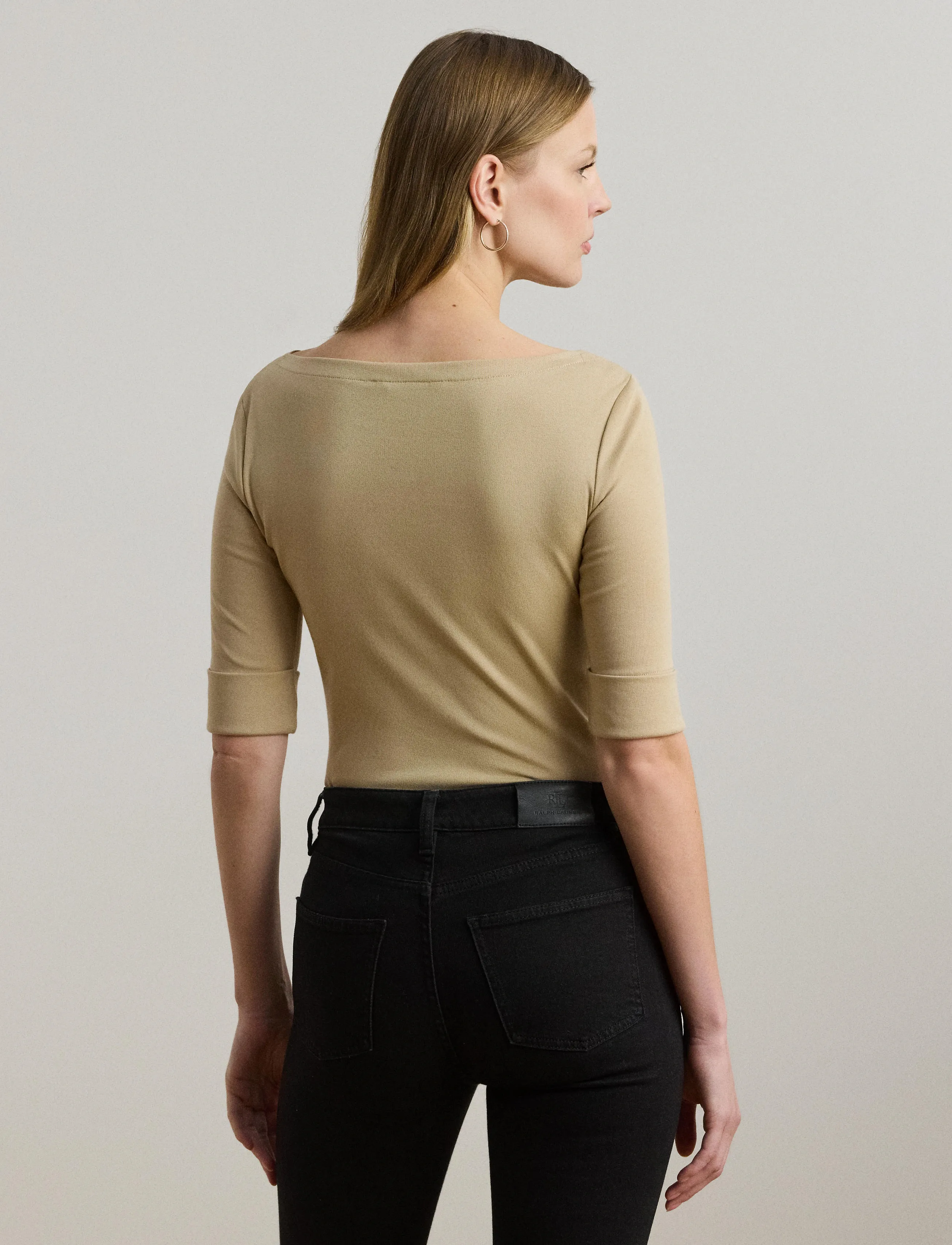 Lauren Ralph Lauren - Stretch Cotton Boatneck Tee - kortærmede bluser - birch tan - 2