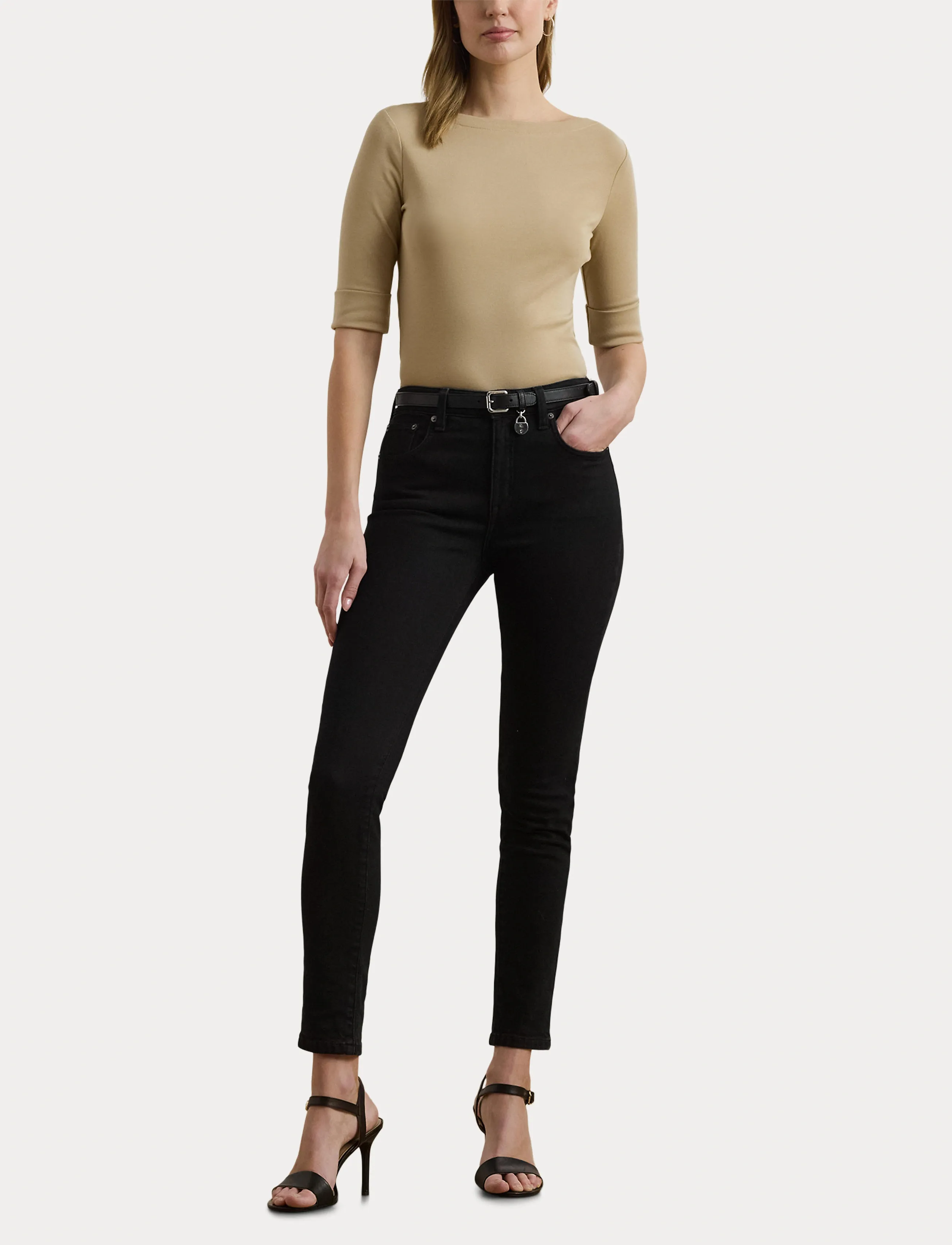 Lauren Ralph Lauren - Stretch Cotton Boatneck Tee - kortærmede bluser - birch tan - 4
