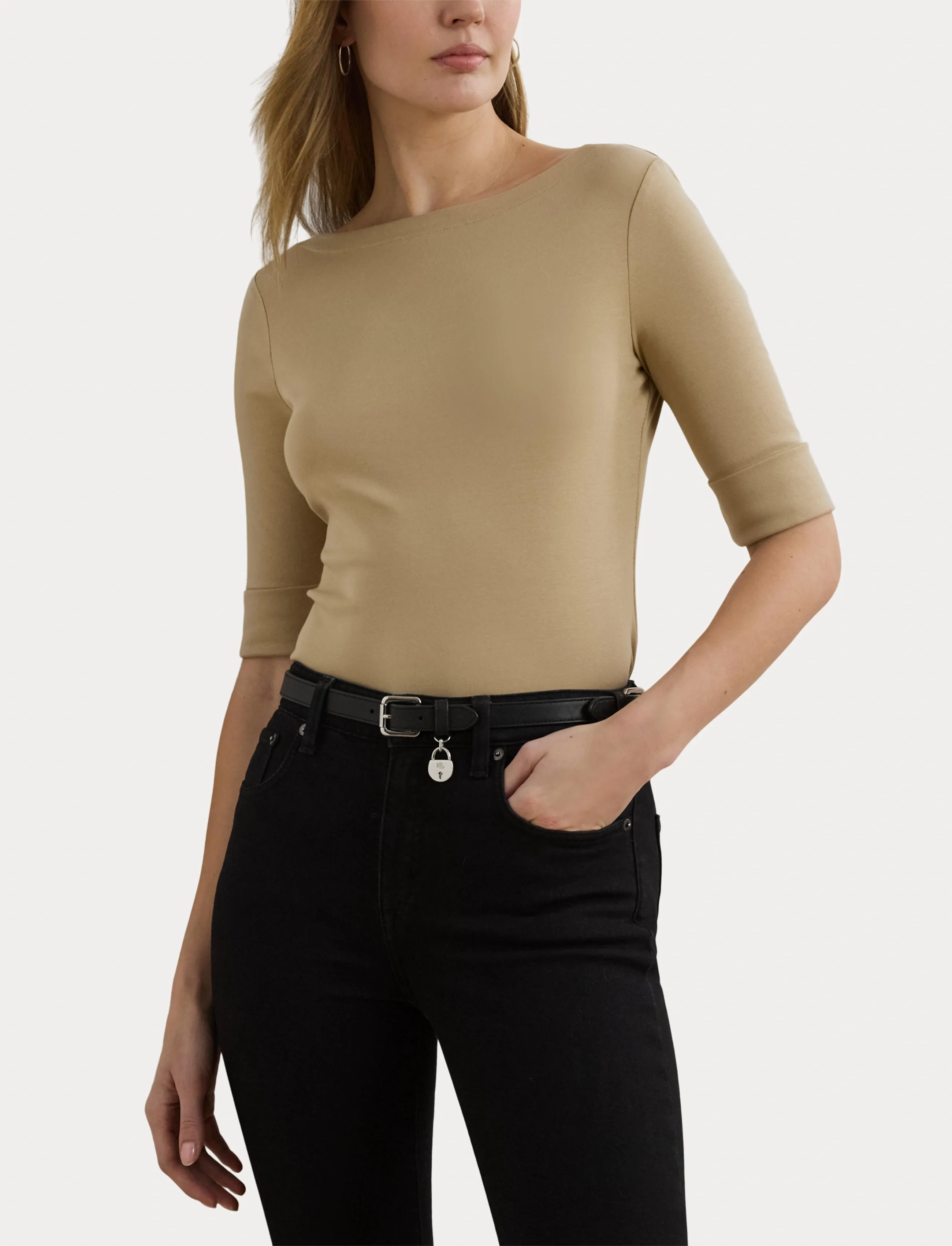 Lauren Ralph Lauren - Stretch Cotton Boatneck Tee - kortærmede bluser - birch tan - 5