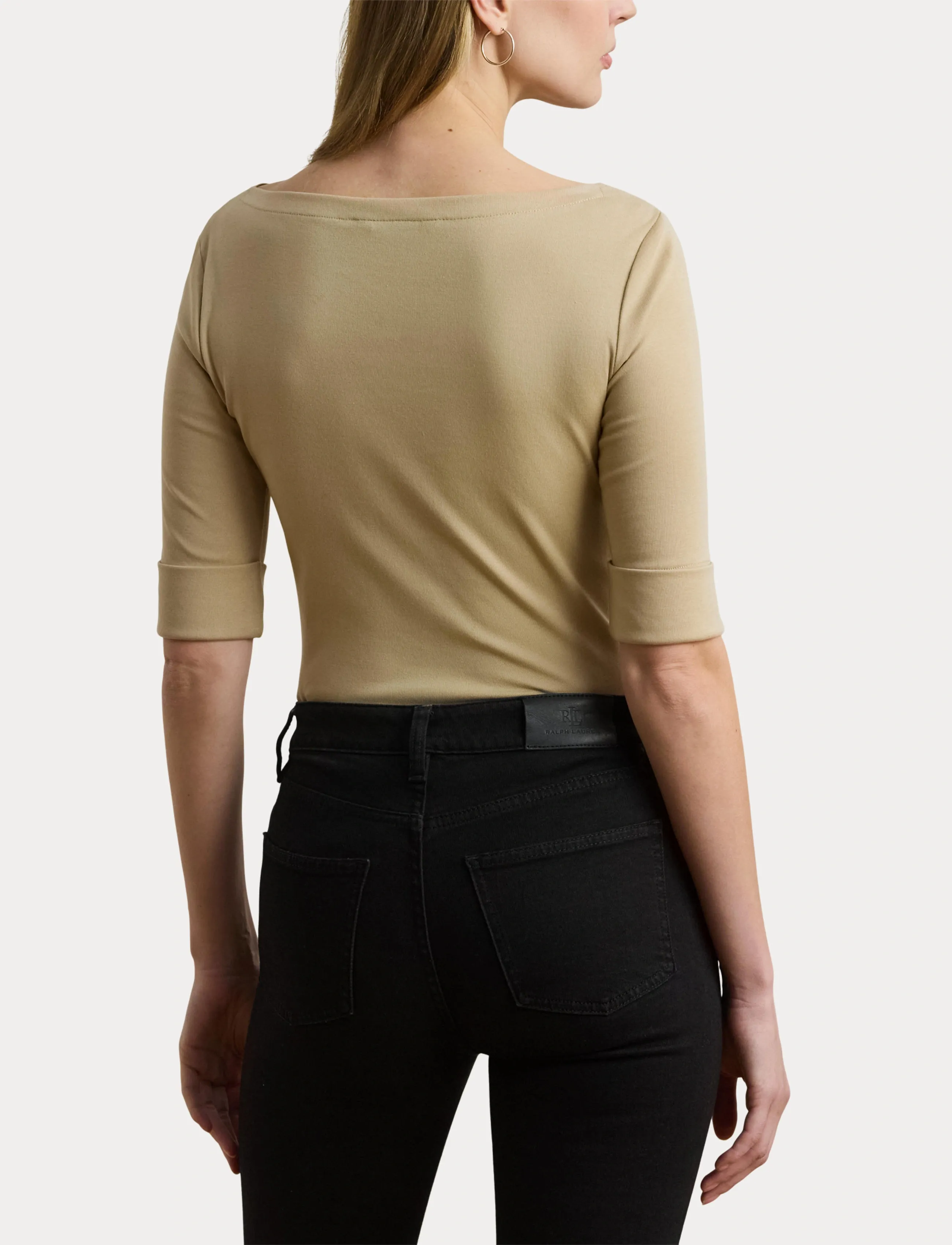 Lauren Ralph Lauren Stretch Cotton Boatneck Tee - Lauren Ralph Lauren - BIRCH TAN / beige