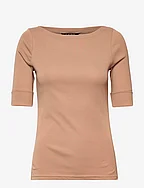 Stretch Cotton Boatneck Tee - CLASSIC CAMEL