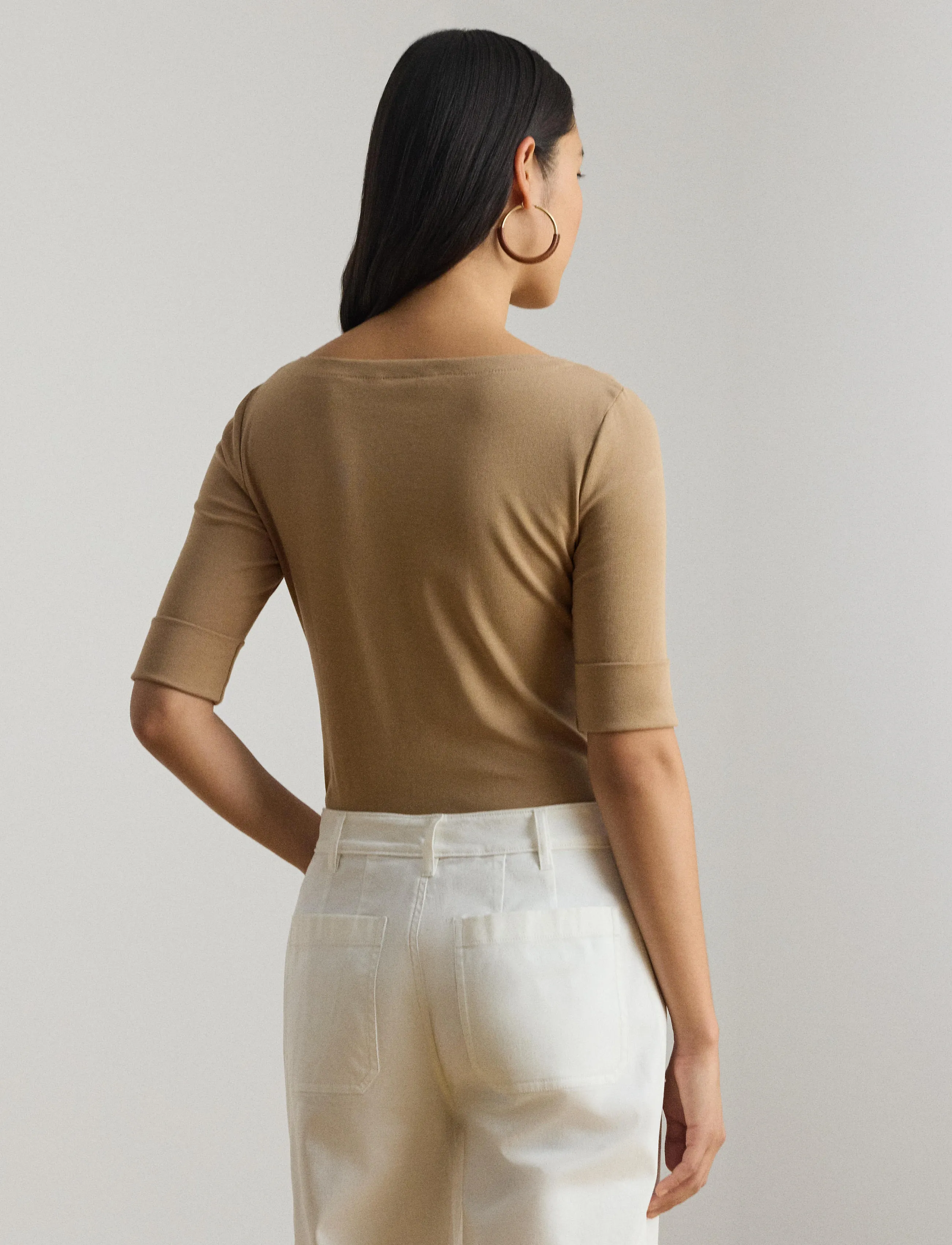 Lauren Ralph Lauren Stretch Cotton Boatneck Tee, XL, Beige, T-Shirts & Toppe > Kortærmede, Dame