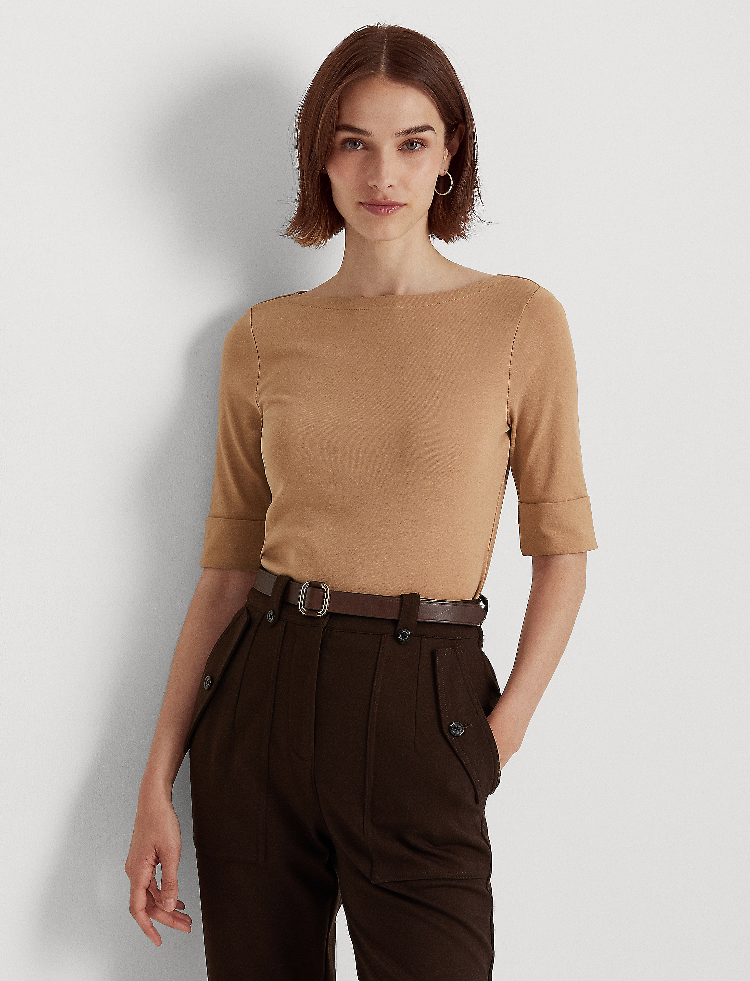 Lauren Ralph Lauren Stretch Cotton Boatneck Tee - T-shirts & Toppar - CLASSIC CAMEL / beige