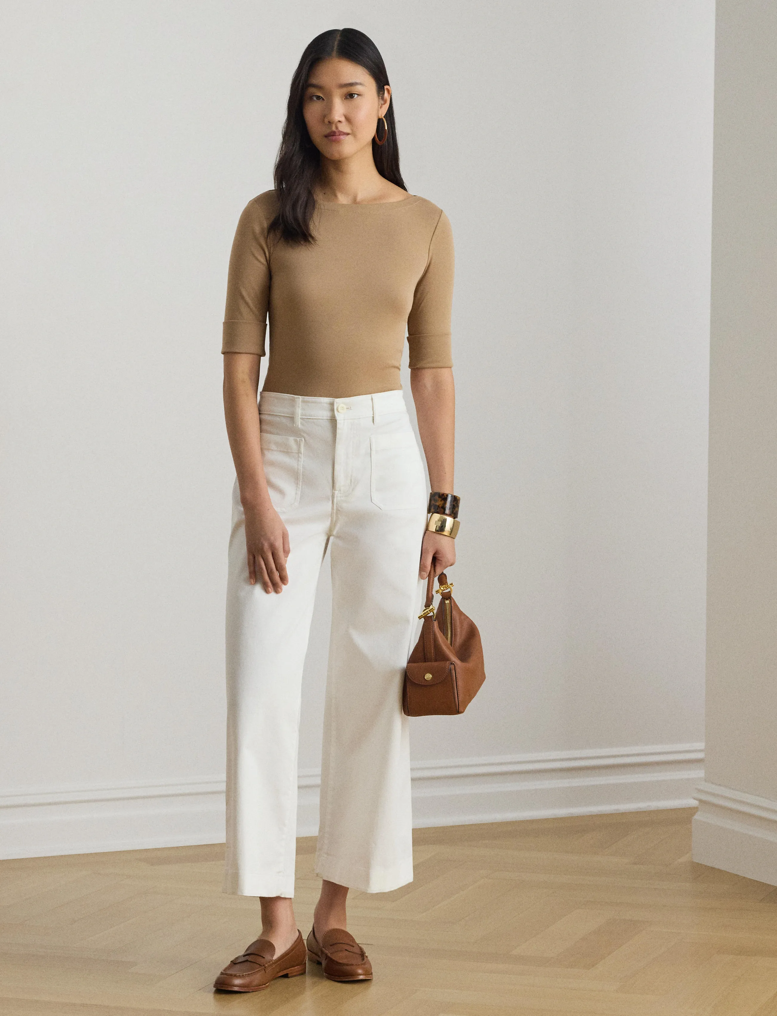 Lauren Ralph Lauren Stretch Cotton Boatneck Tee - Lauren Ralph Lauren - CLASSIC CAMEL / beige