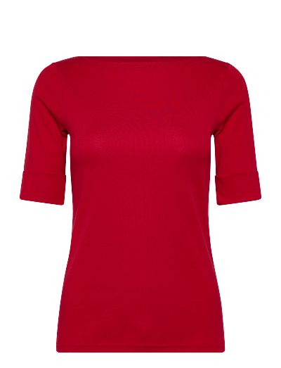 Lauren Ralph Lauren Stretch Cotton Boatneck Tee - Kurzärmelige Blusen - CRUISE RED / red