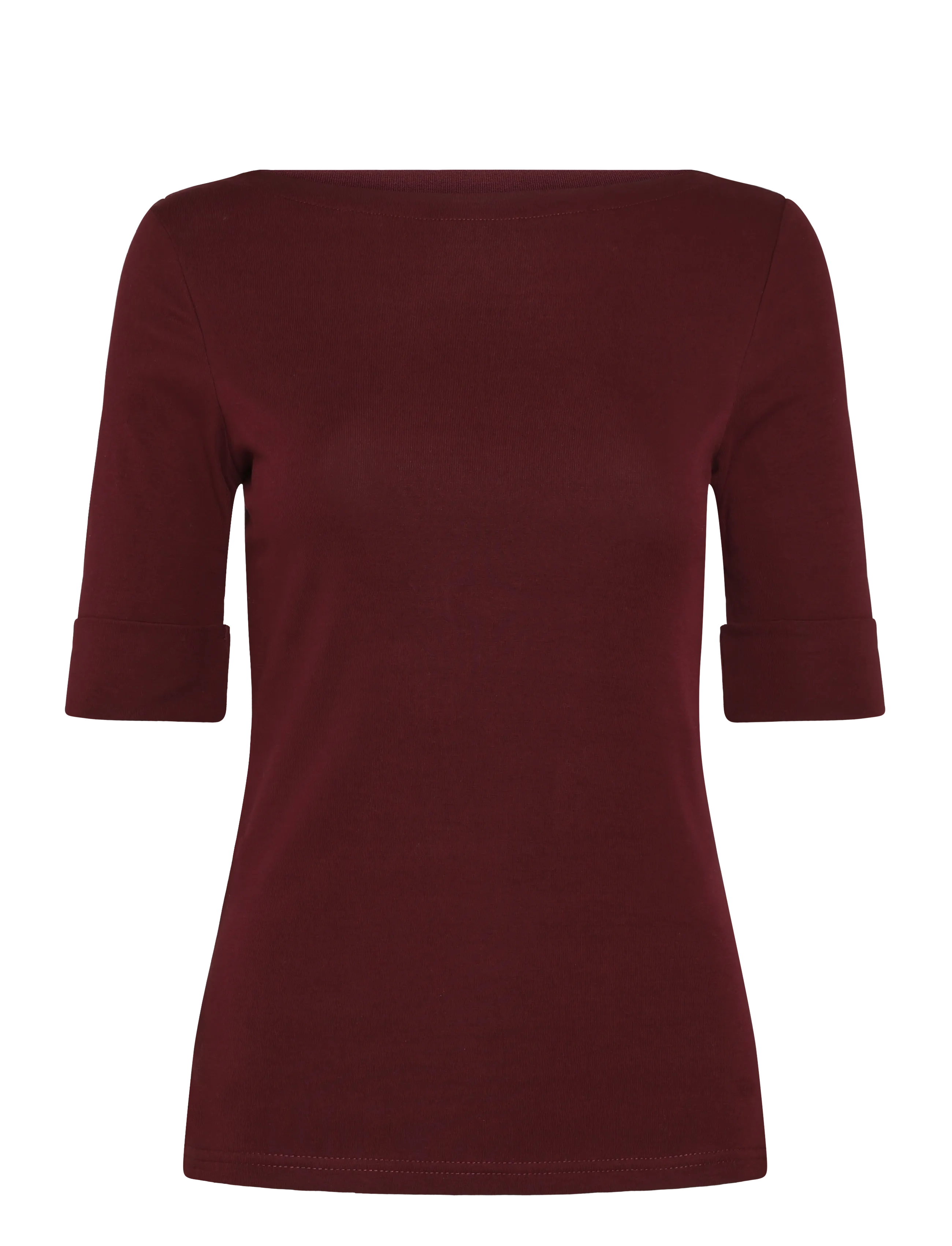 Lauren Ralph Lauren - Stretch Cotton Boatneck Tee - kortärmade blusar - dark garnet - 1