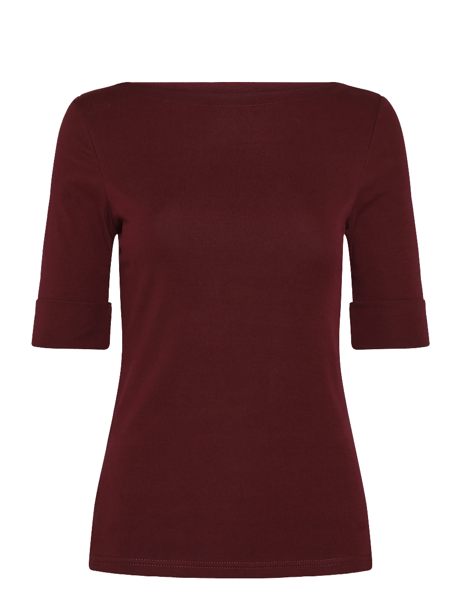 Lauren Ralph Lauren - Stretch Cotton Boatneck Tee - kortärmade blusar - dark garnet - 1