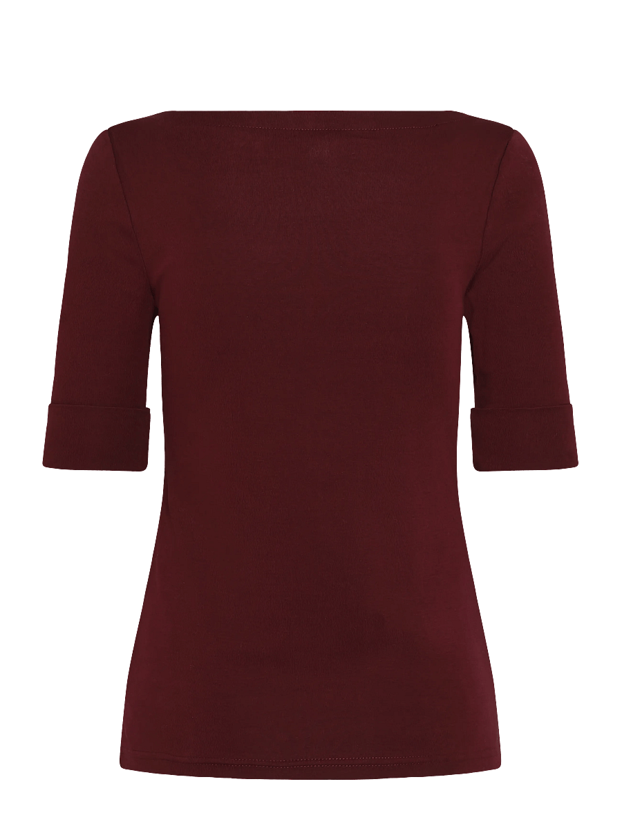 Lauren Ralph Lauren - Stretch Cotton Boatneck Tee - kortärmade blusar - dark garnet - 2