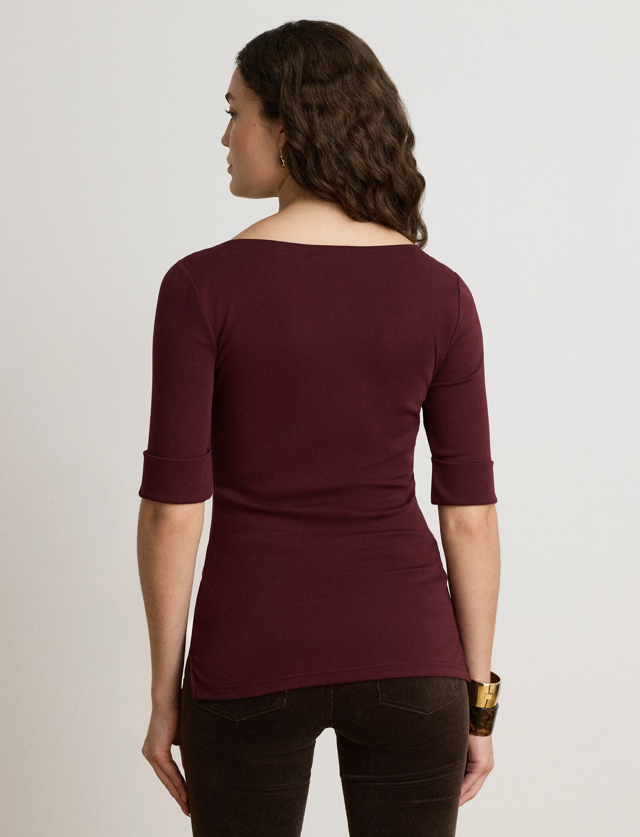Lauren Ralph Lauren - Stretch Cotton Boatneck Tee - kortärmade blusar - dark garnet - 3