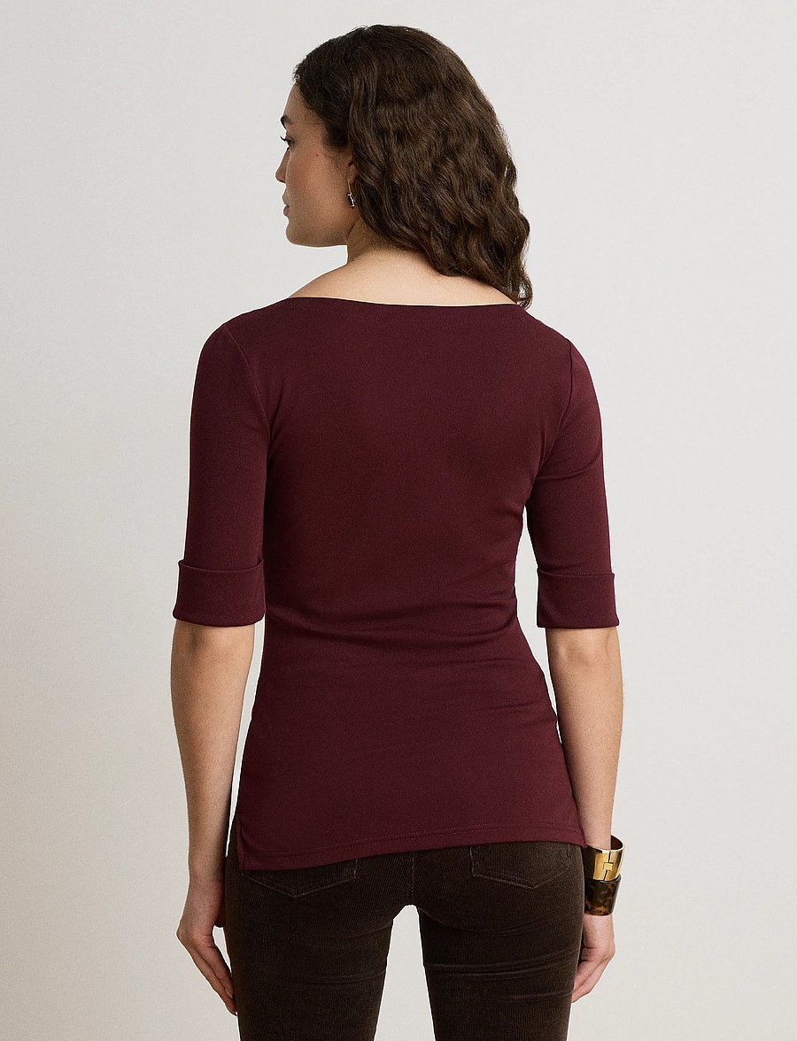Lauren Ralph Lauren - Stretch Cotton Boatneck Tee - kortärmade blusar - dark garnet - 3