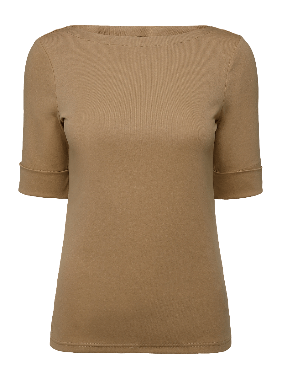 Lauren Ralph Lauren - Stretch Cotton Boatneck Tee - lyhythihaiset puserot - lauren camel - 1