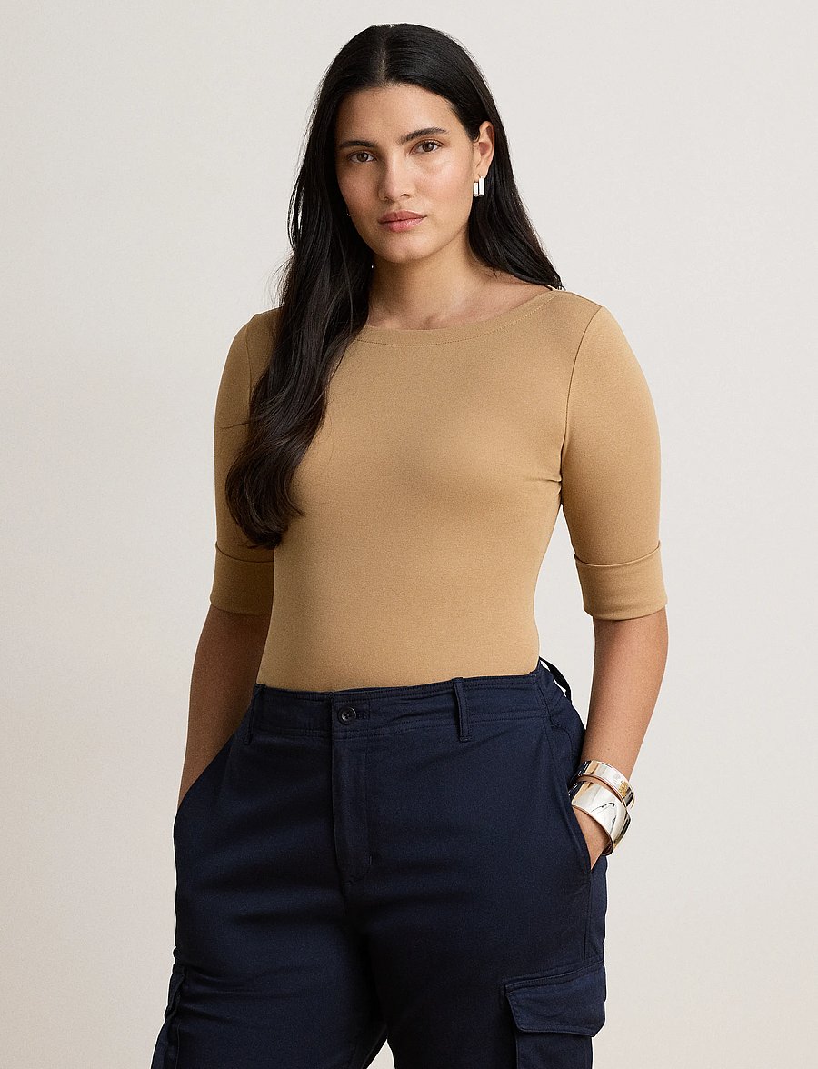 Lauren Ralph Lauren - Stretch Cotton Boatneck Tee - lyhythihaiset puserot - lauren camel - 0