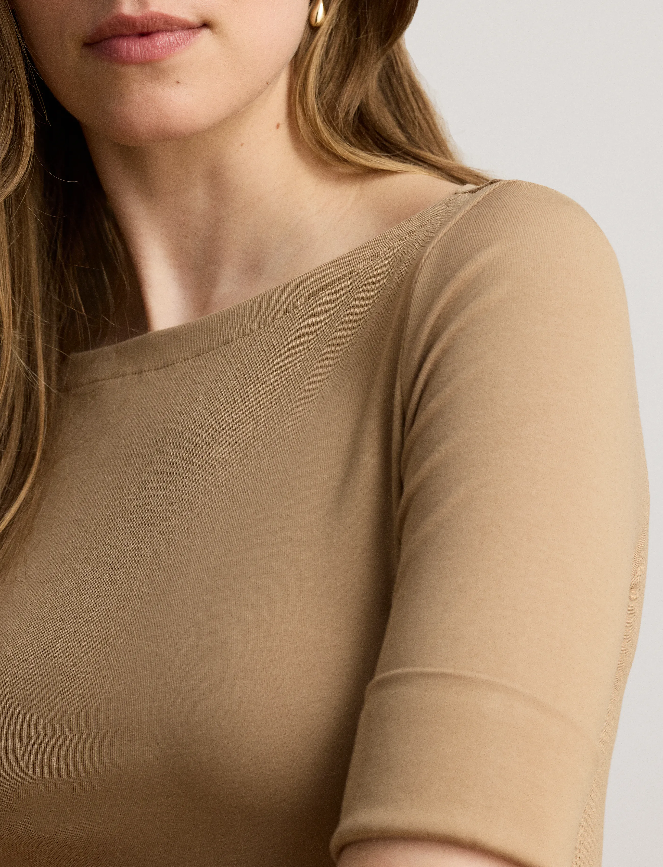 Lauren Ralph Lauren Stretch Cotton Boatneck Tee - Lauren Ralph Lauren - LAUREN CAMEL / brown