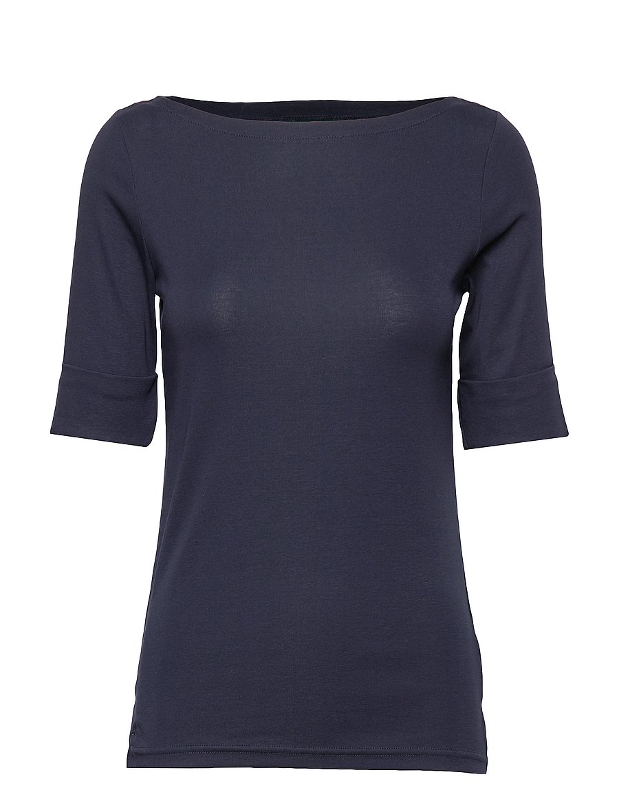 Lauren Ralph Lauren - Stretch Cotton Boatneck Tee - kortärmade blusar - lauren navy - 1