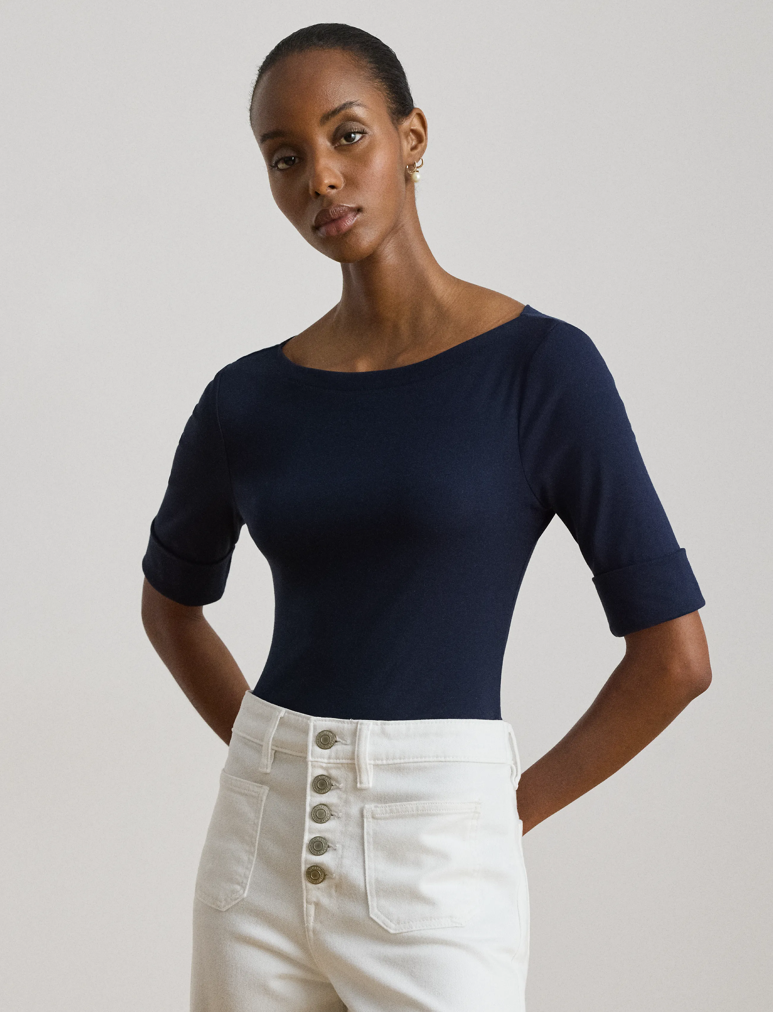 Stretch Cotton Boatneck Tee