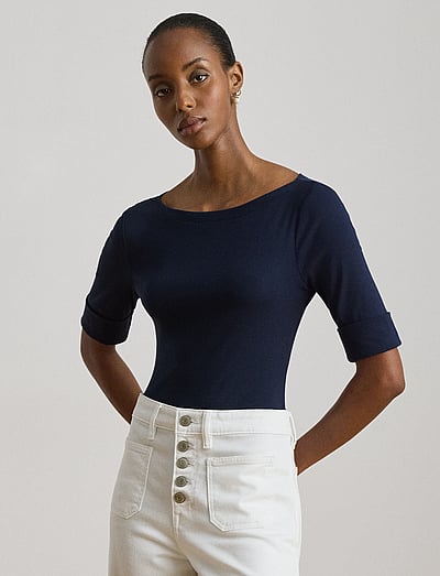 Lauren Ralph Lauren Stretch Cotton Boatneck Tee - Kurzärmelige Blusen - LAUREN NAVY / navy