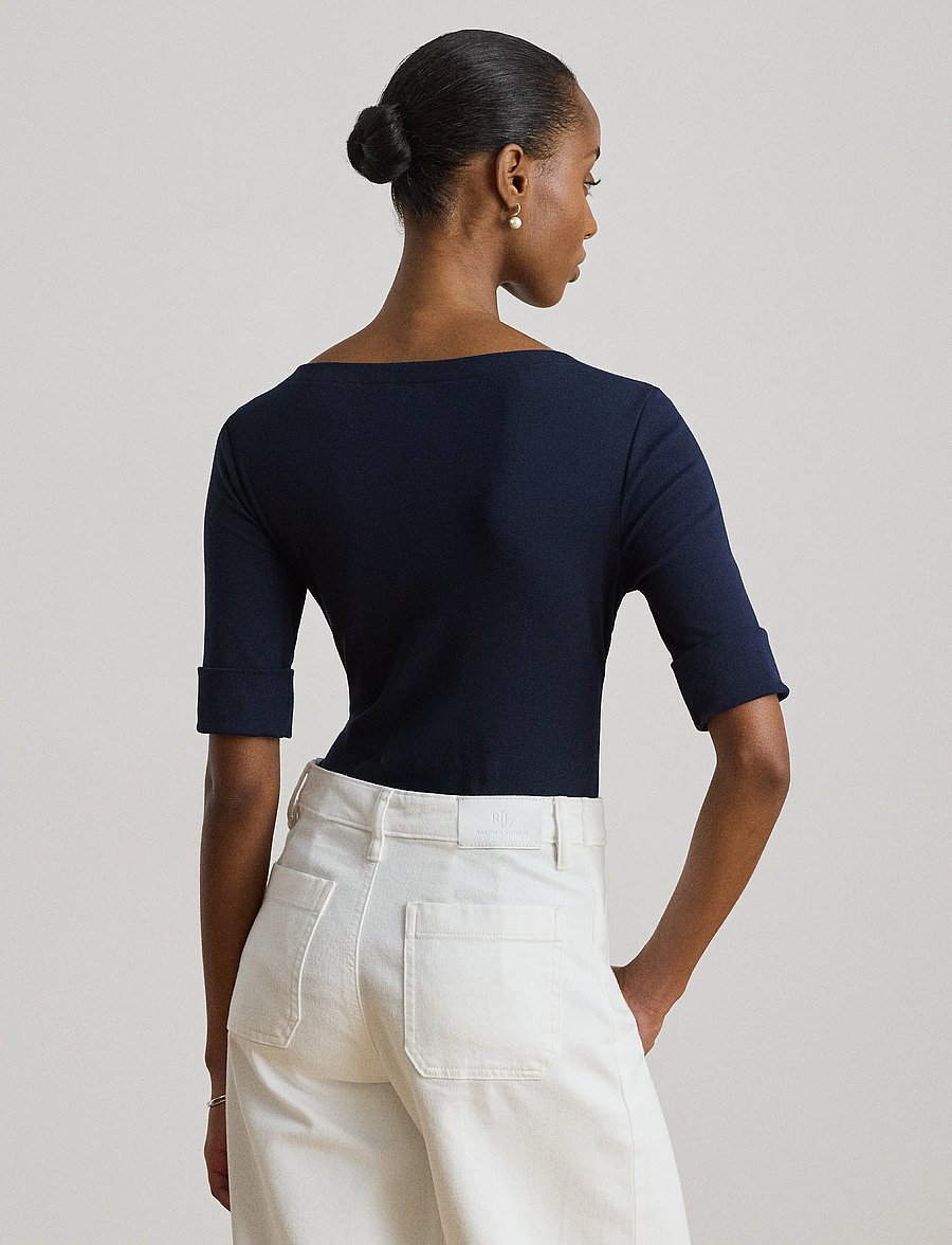 Lauren Ralph Lauren - Stretch Cotton Boatneck Tee - kortärmade blusar - lauren navy - 3
