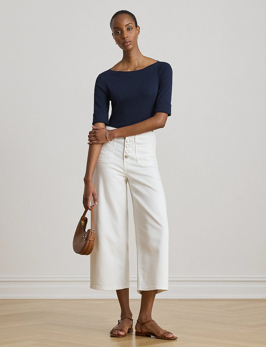 Lauren Ralph Lauren - Stretch Cotton Boatneck Tee - kortärmade blusar - lauren navy - 4
