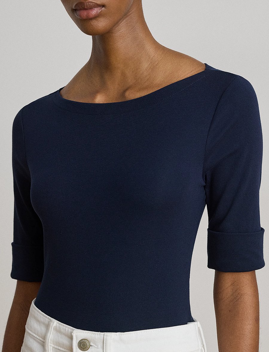 Lauren Ralph Lauren - Stretch Cotton Boatneck Tee - kortärmade blusar - lauren navy - 5