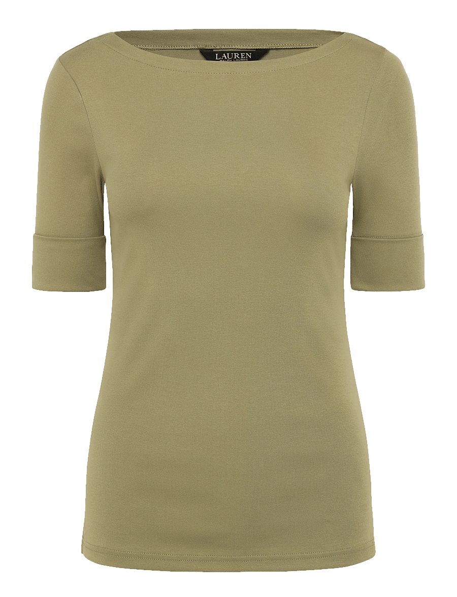 Lauren Ralph Lauren - Stretch Cotton Boatneck Tee - langärmlige tops - light agave - 1
