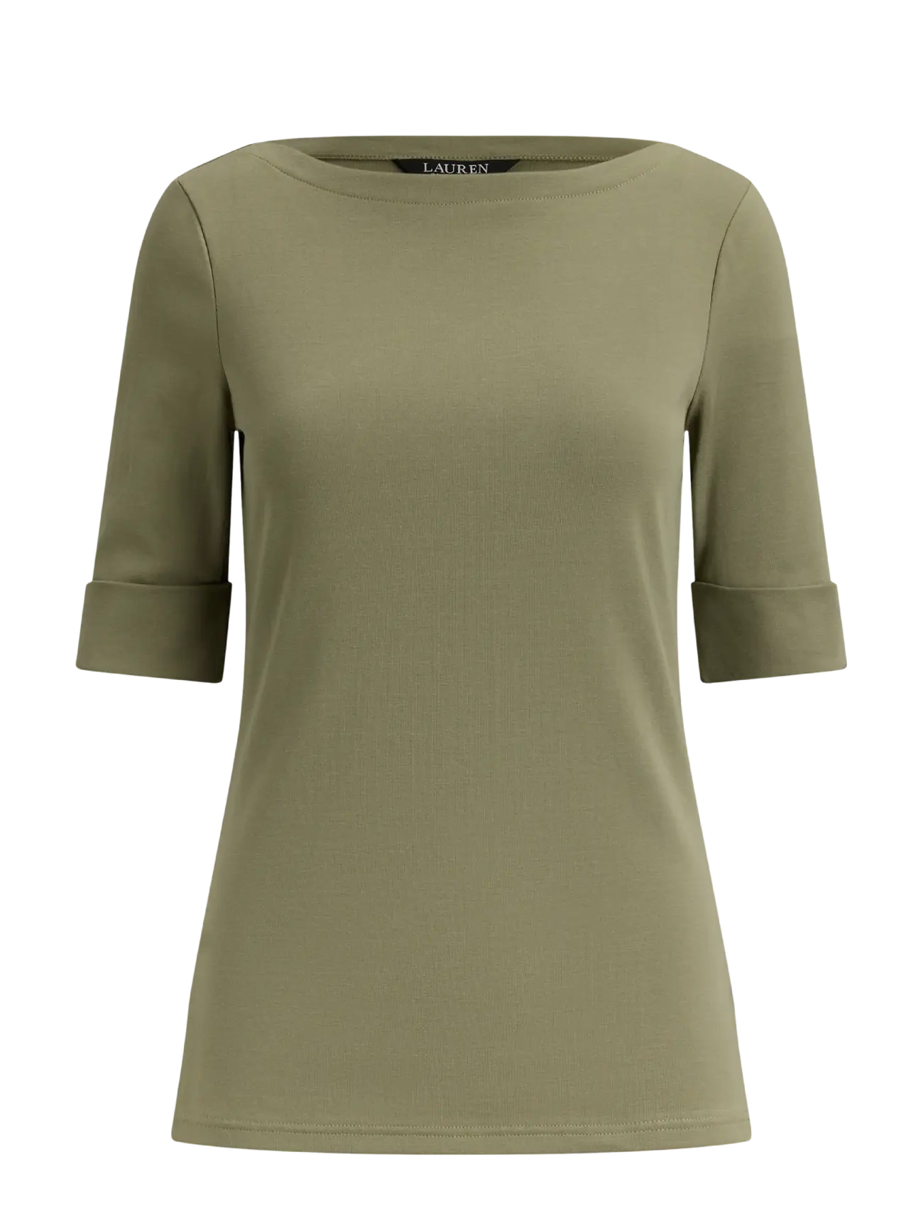 Lauren Ralph Lauren Stretch Cotton Boatneck Tee - Vaatteet - LIGHT AGAVE / khaki/green