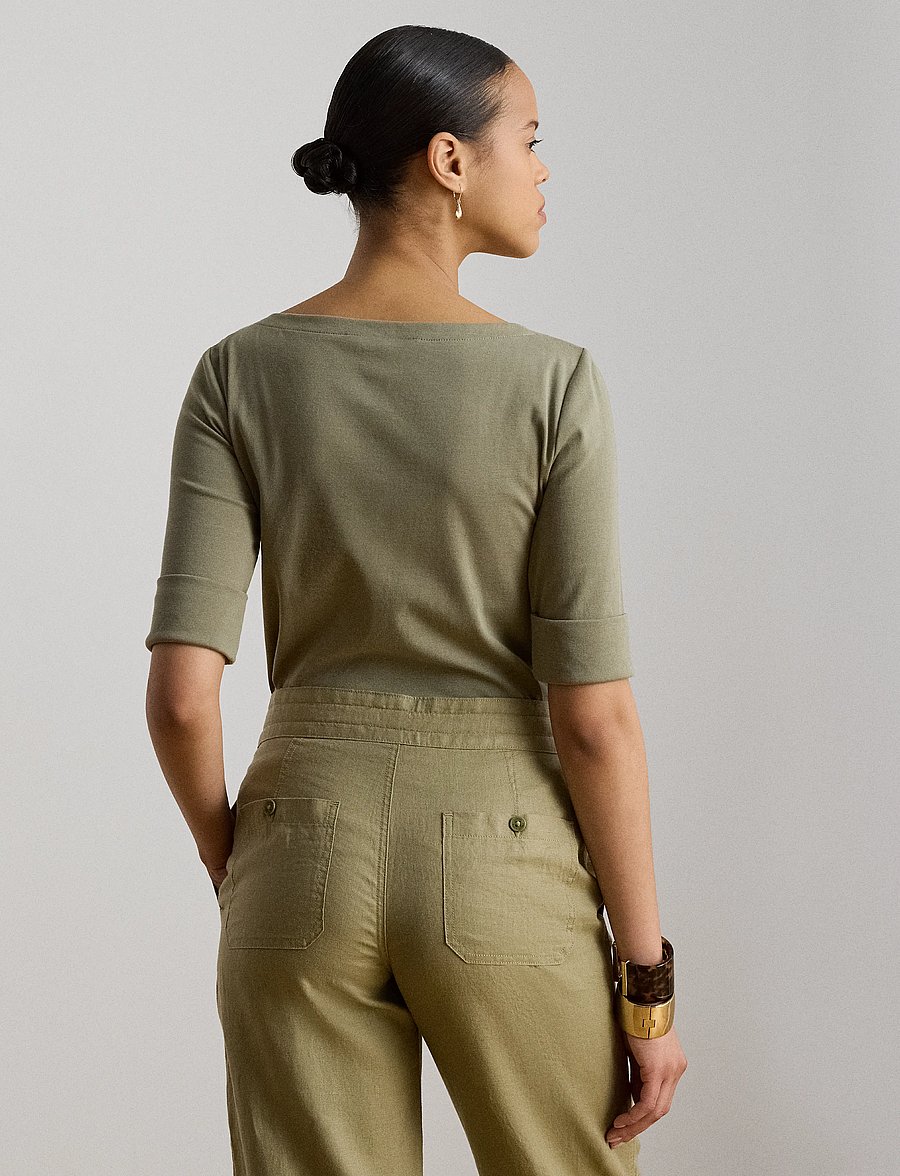 Lauren Ralph Lauren - Stretch Cotton Boatneck Tee - langärmlige tops - light agave - 3