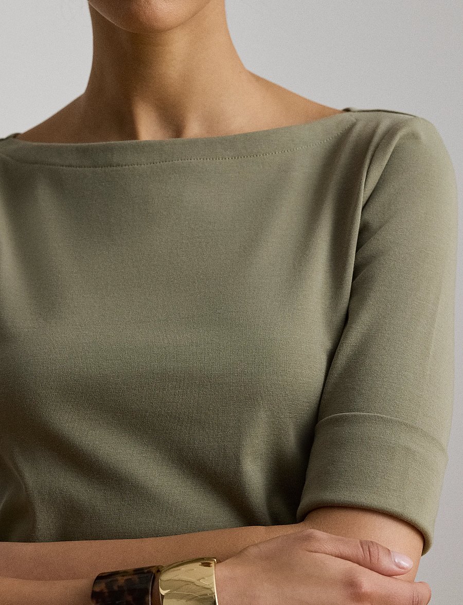 Lauren Ralph Lauren - Stretch Cotton Boatneck Tee - langärmlige tops - light agave - 5