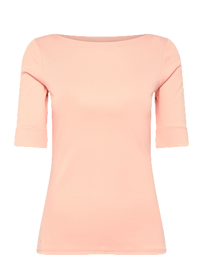 Lauren Ralph Lauren Stretch Cotton Boatneck Tee - Kurzärmelige Blusen - LIGHT PORTSIDE CO / coral