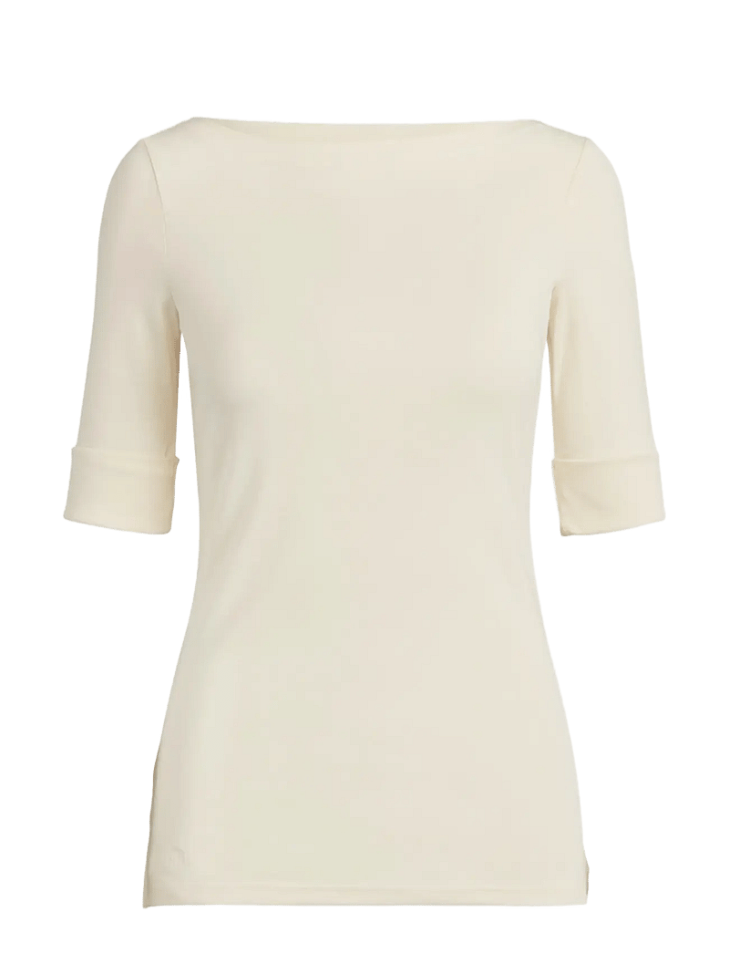 Lauren Ralph Lauren - Stretch Cotton Boatneck Tee - t-shirts - mascarpone cream - 1
