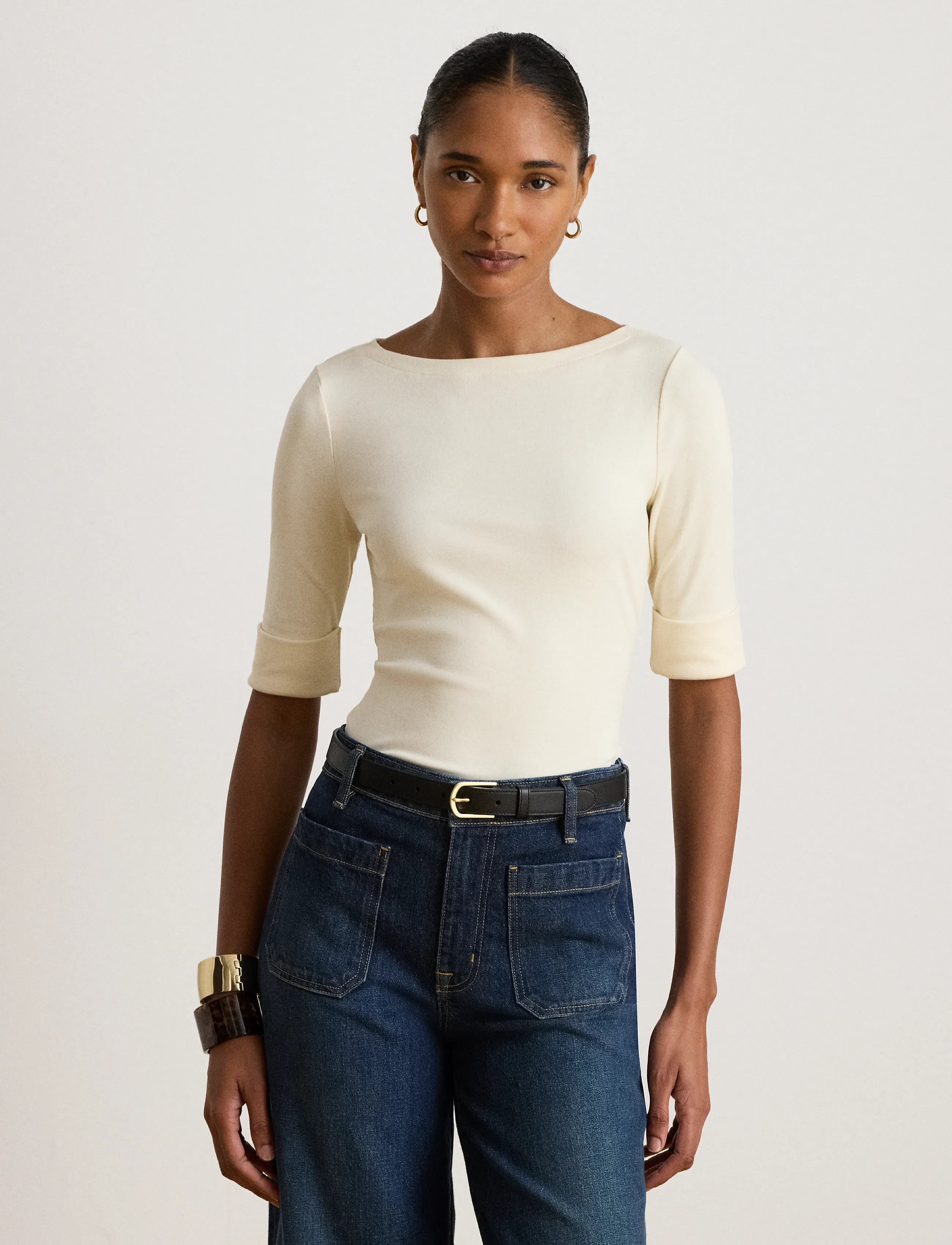 Lauren Ralph Lauren - Båtringad tröja in bomullsstretch - långärmade toppar - mascarpone cream - 4