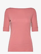 Stretch Cotton Boatneck Tee - PINK MAHOGANY