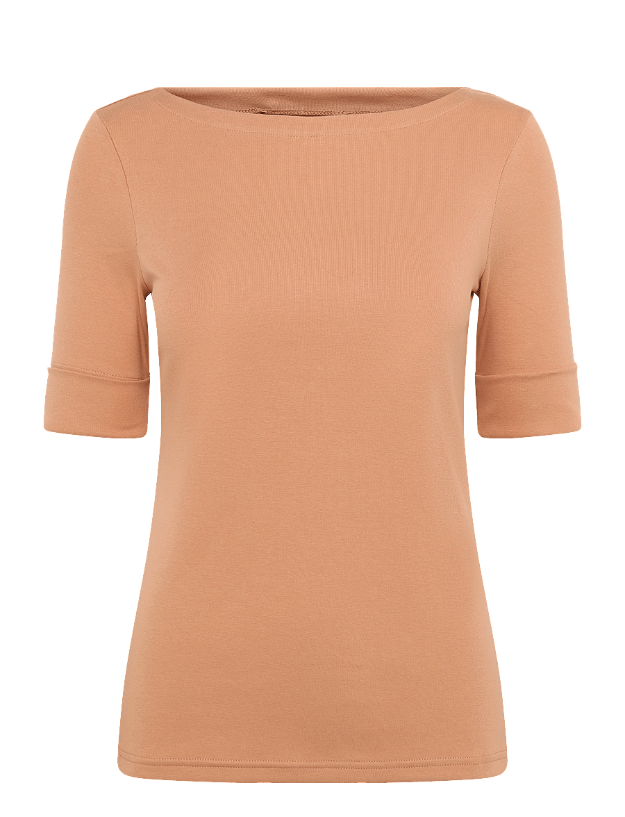 Lauren Ralph Lauren - Stretch Cotton Boatneck Tee - short-sleeved blouses - pink sienna - 1